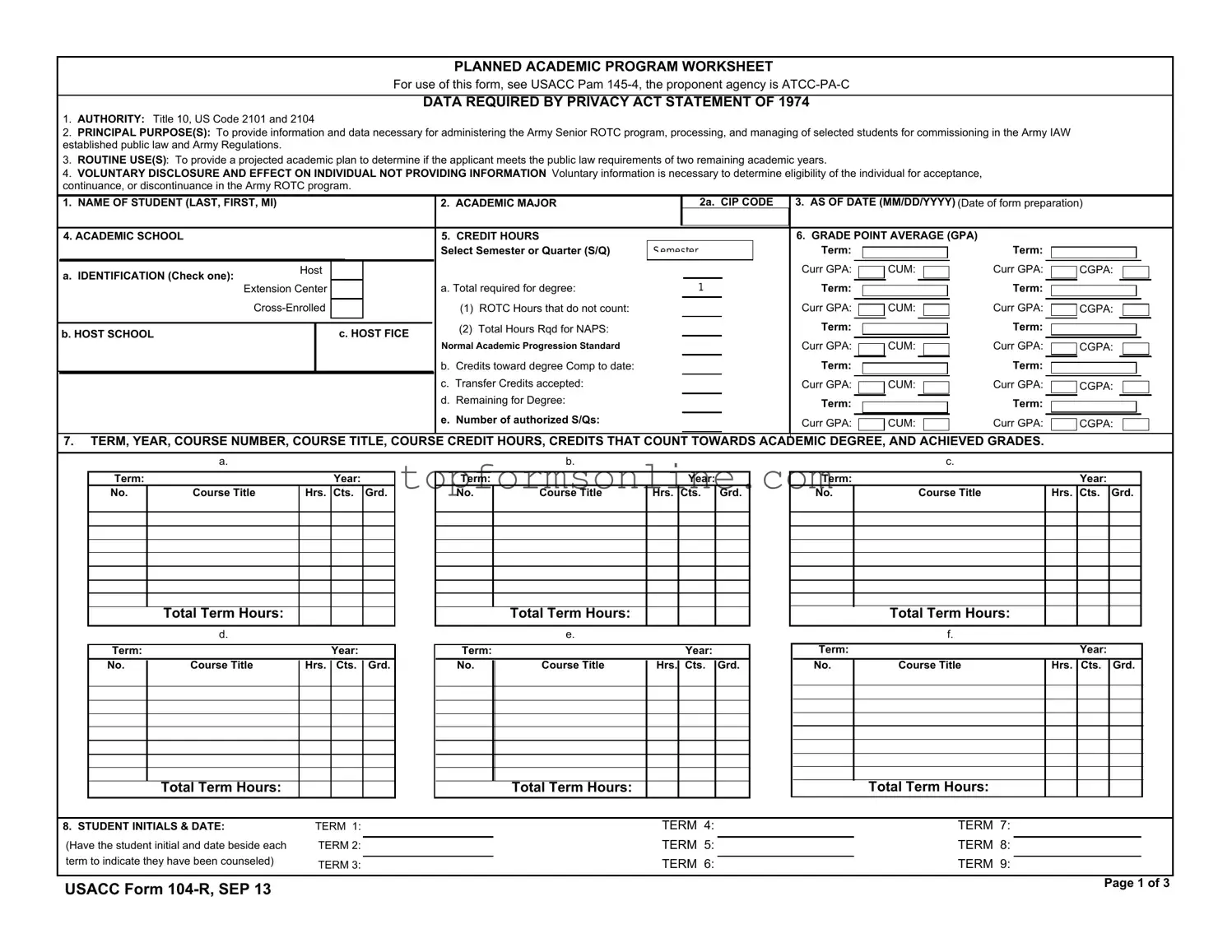 Fill Out a Valid 104 R Form