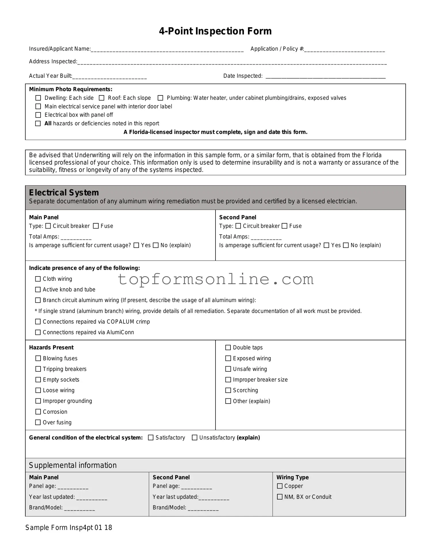 Fill Out a Valid 4 Point Inspection Form