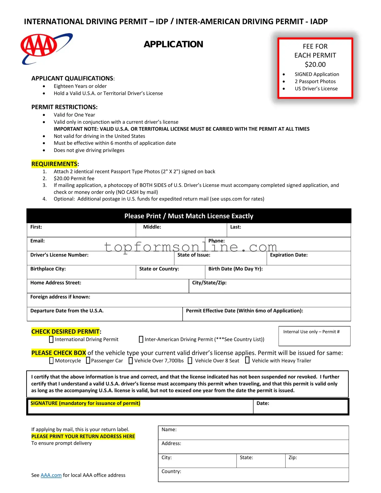 Fill Out a Valid Aaa International Driving Permit Application Form