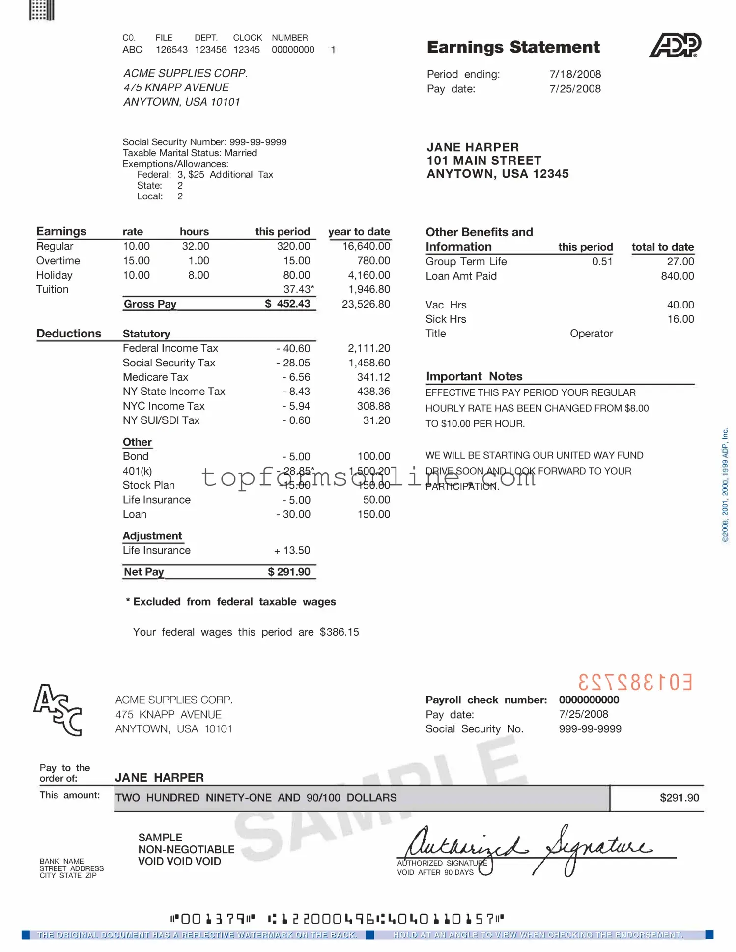 Fill Out a Valid Adp Pay Stub Form