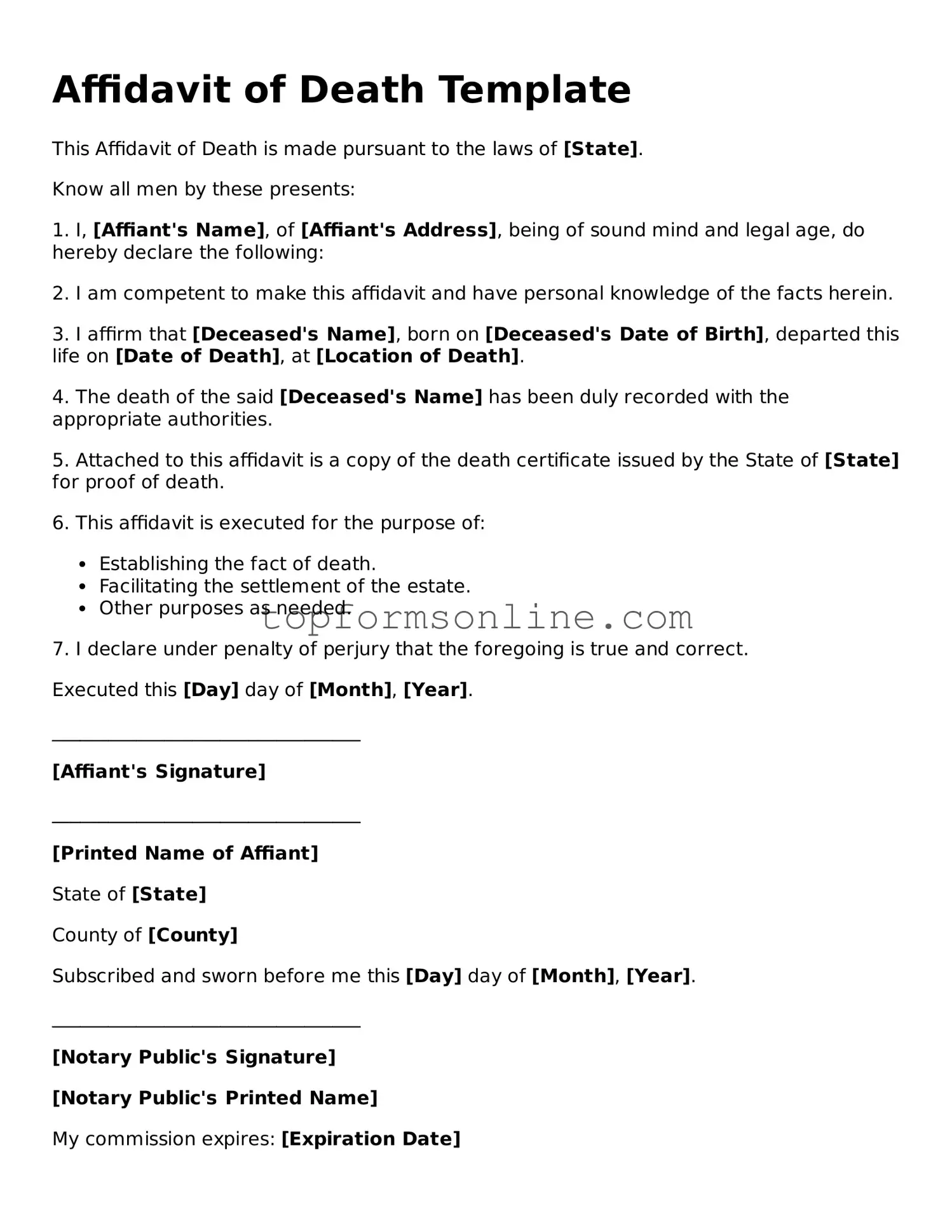 Valid Affidavit of Death Template