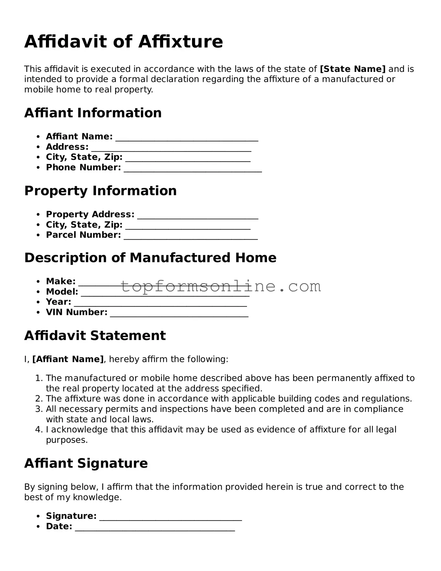 Valid Affidavit of Affixture Template