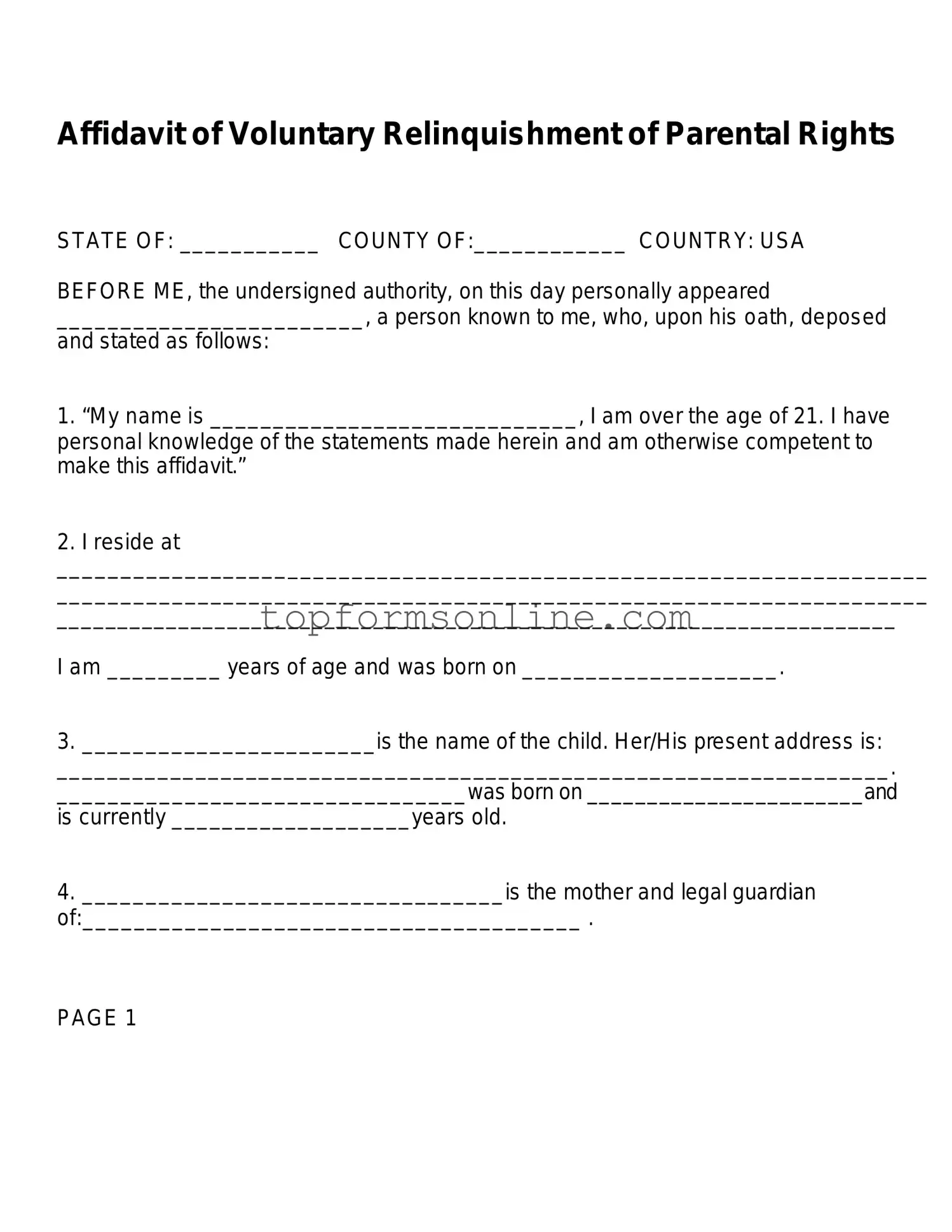 Fill Out a Valid Affidavit Parental Rights Form