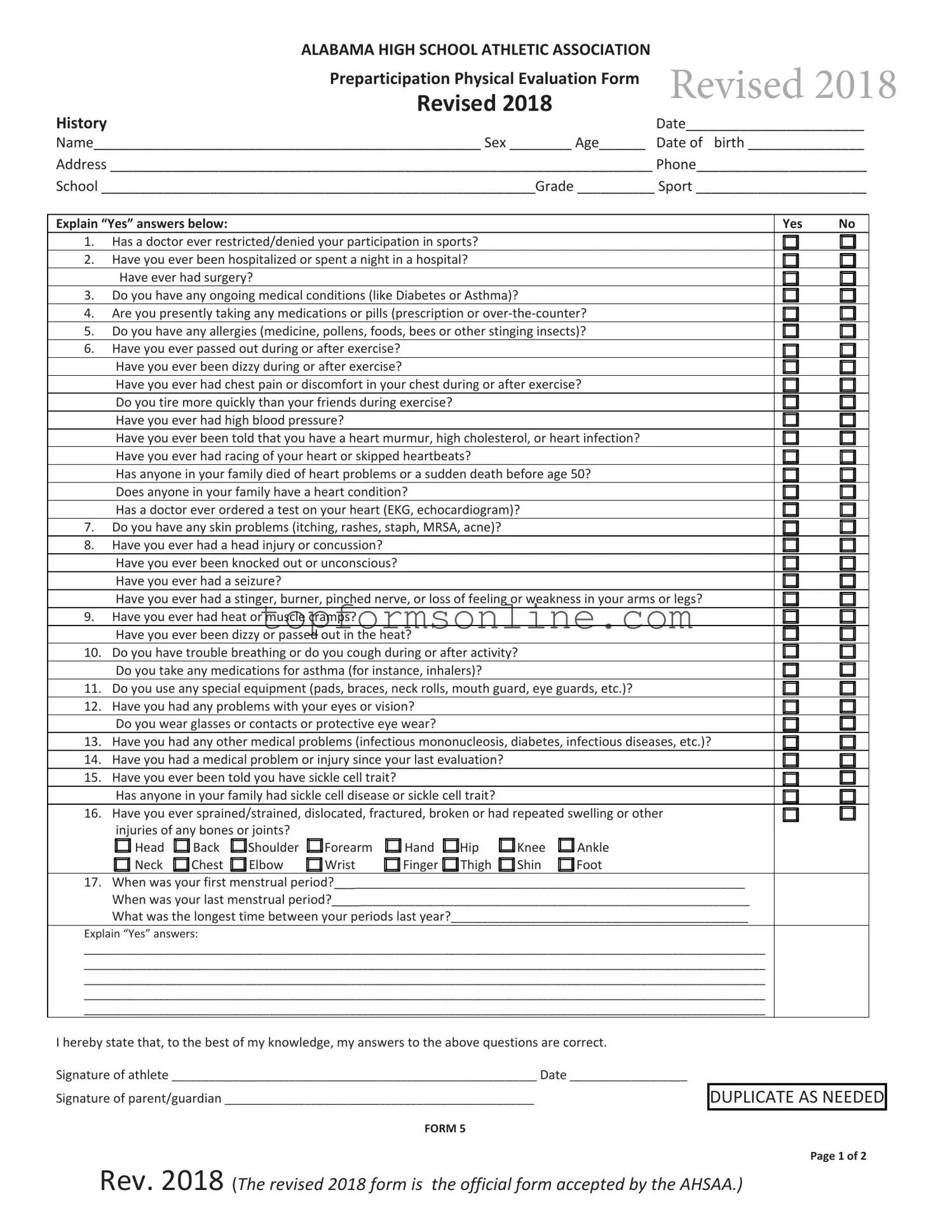 Fill Out a Valid Alabama High School Physical Form