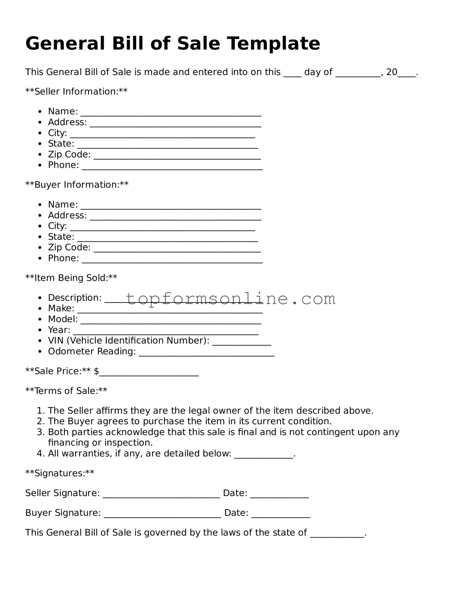 Valid General Bill of Sale Template
