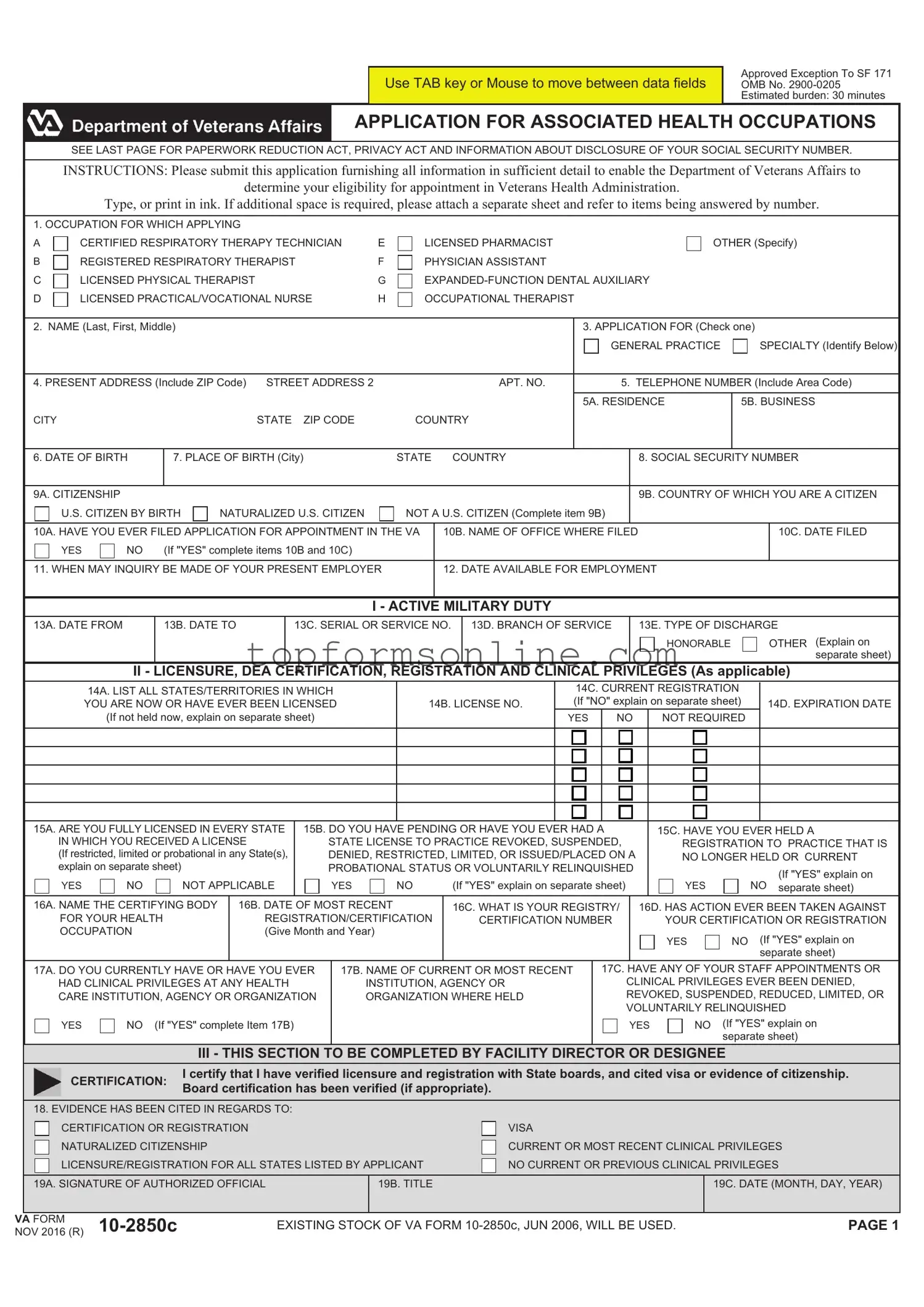 Fill Out a Valid VA 10-2850c Form