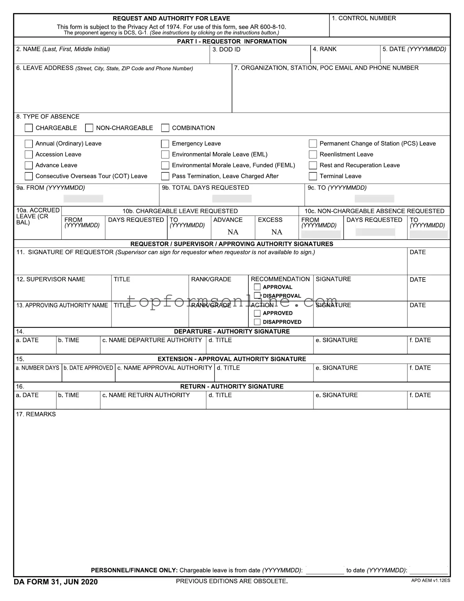 Fill Out a Valid Da 31 Form