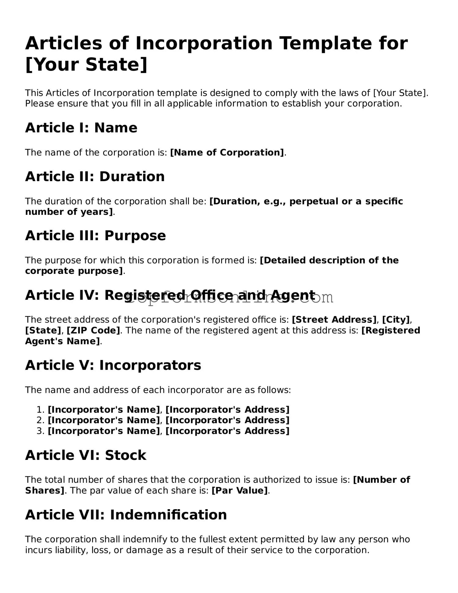 Valid Articles of Incorporation Template