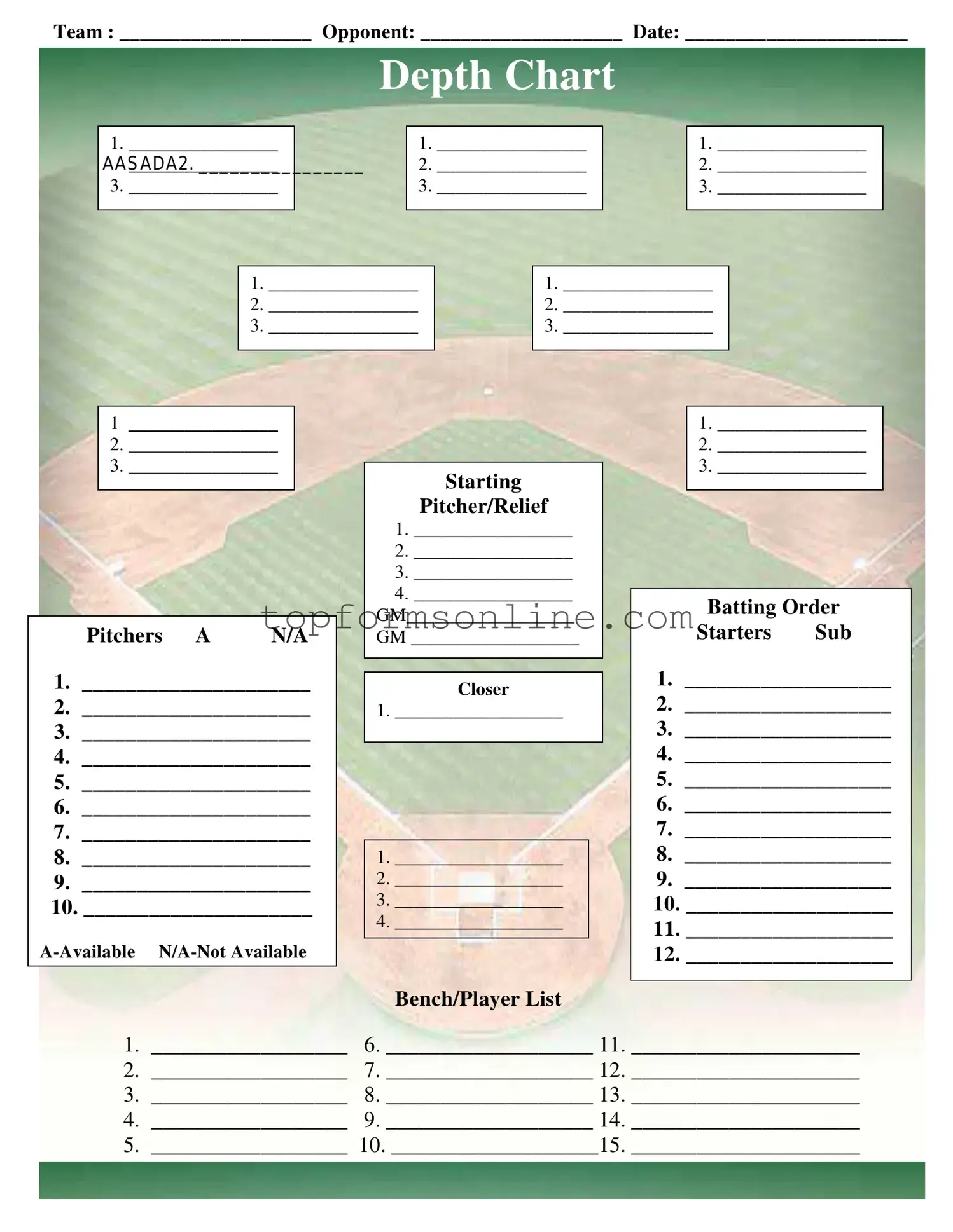Fill Out a Valid Baseball Field Lineup Form