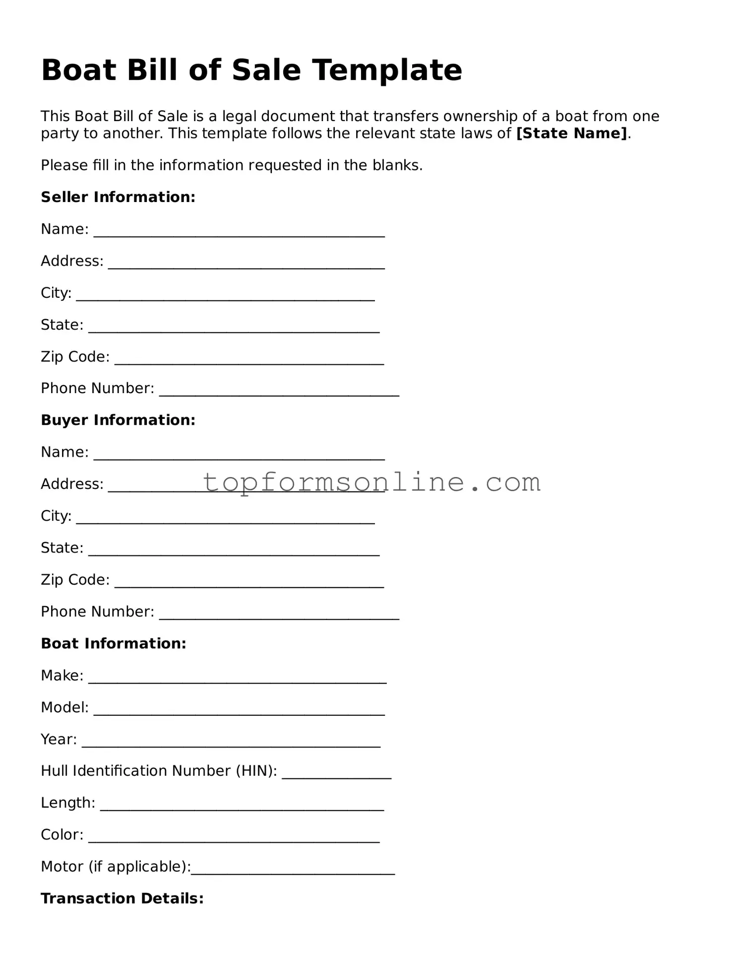 Valid Boat Bill of Sale Template