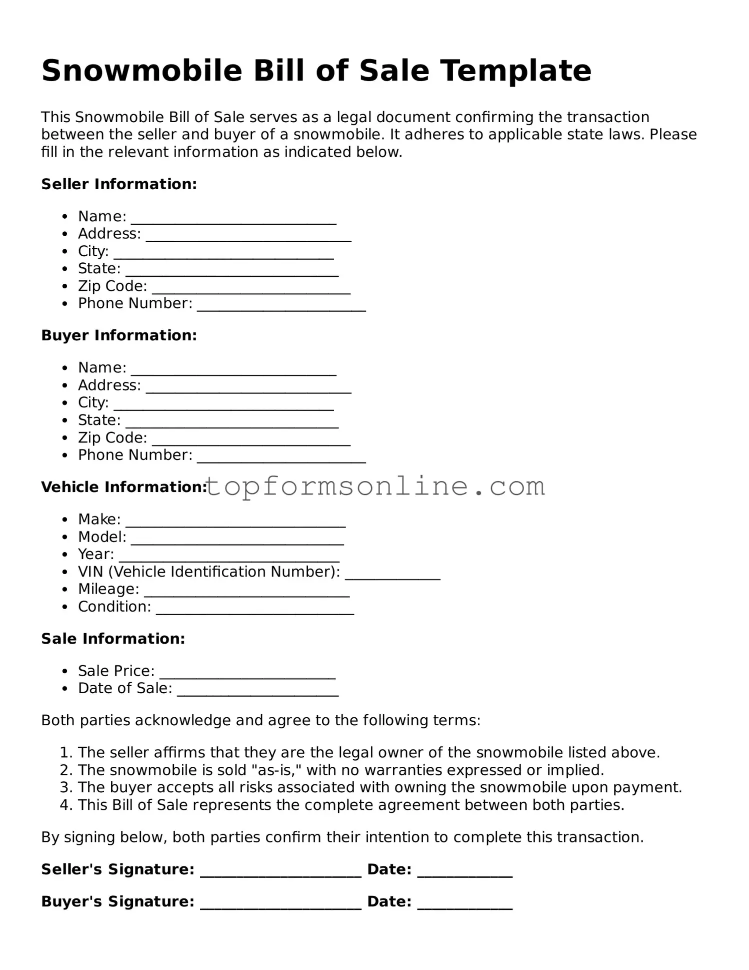 Valid Snowmobile Bill of Sale Template