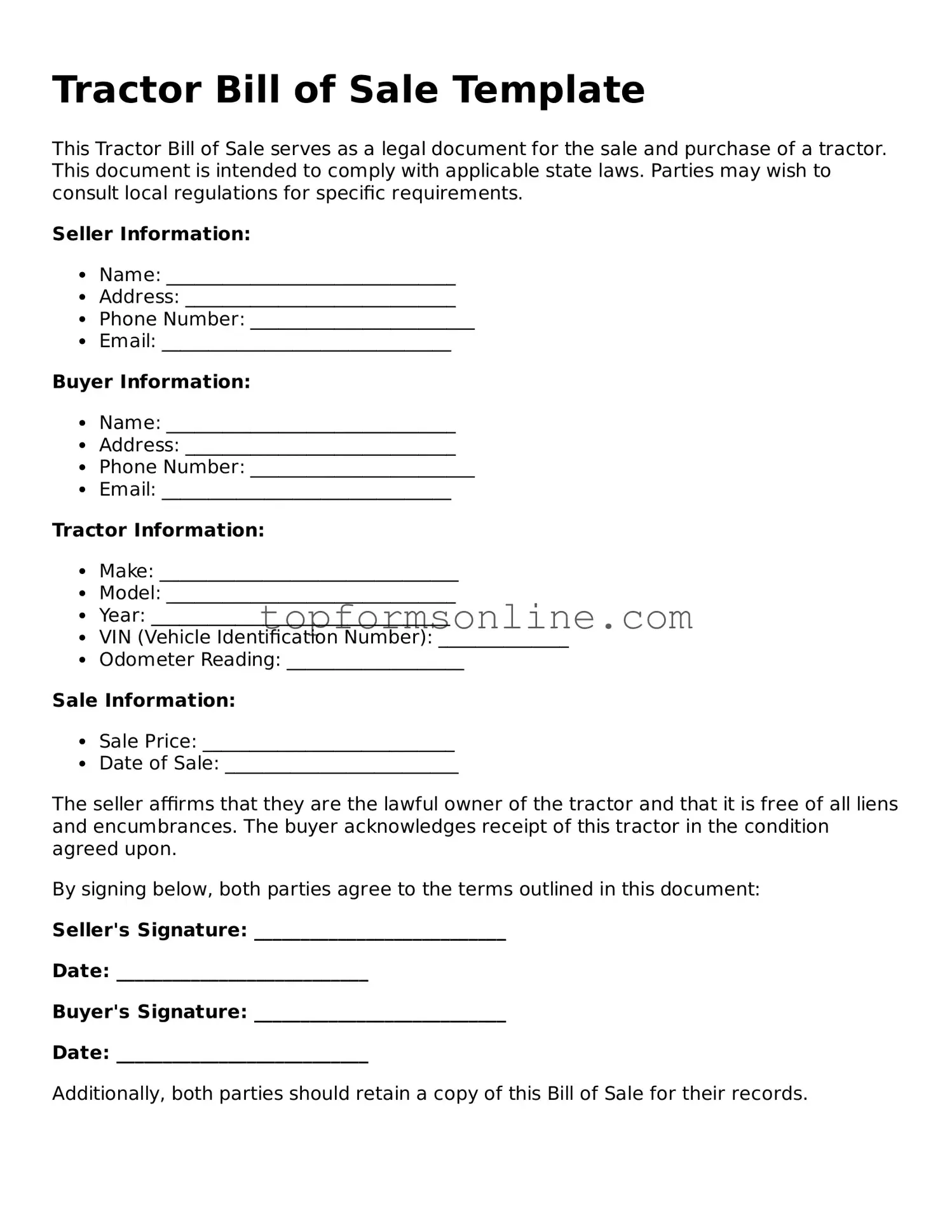 Valid Tractor Bill of Sale Template