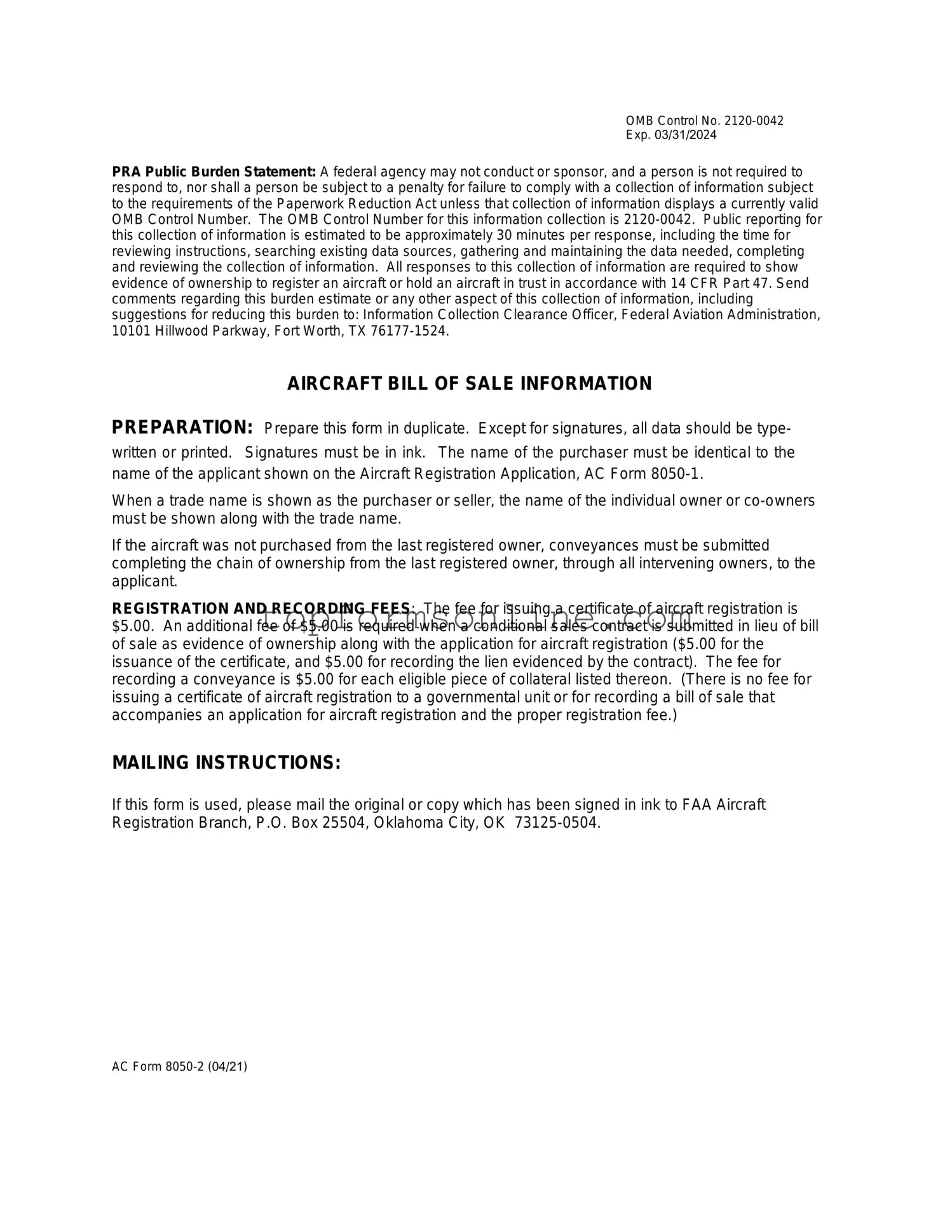 Fill Out a Valid Aircraft Bill of Sale AC 8050-2 Form