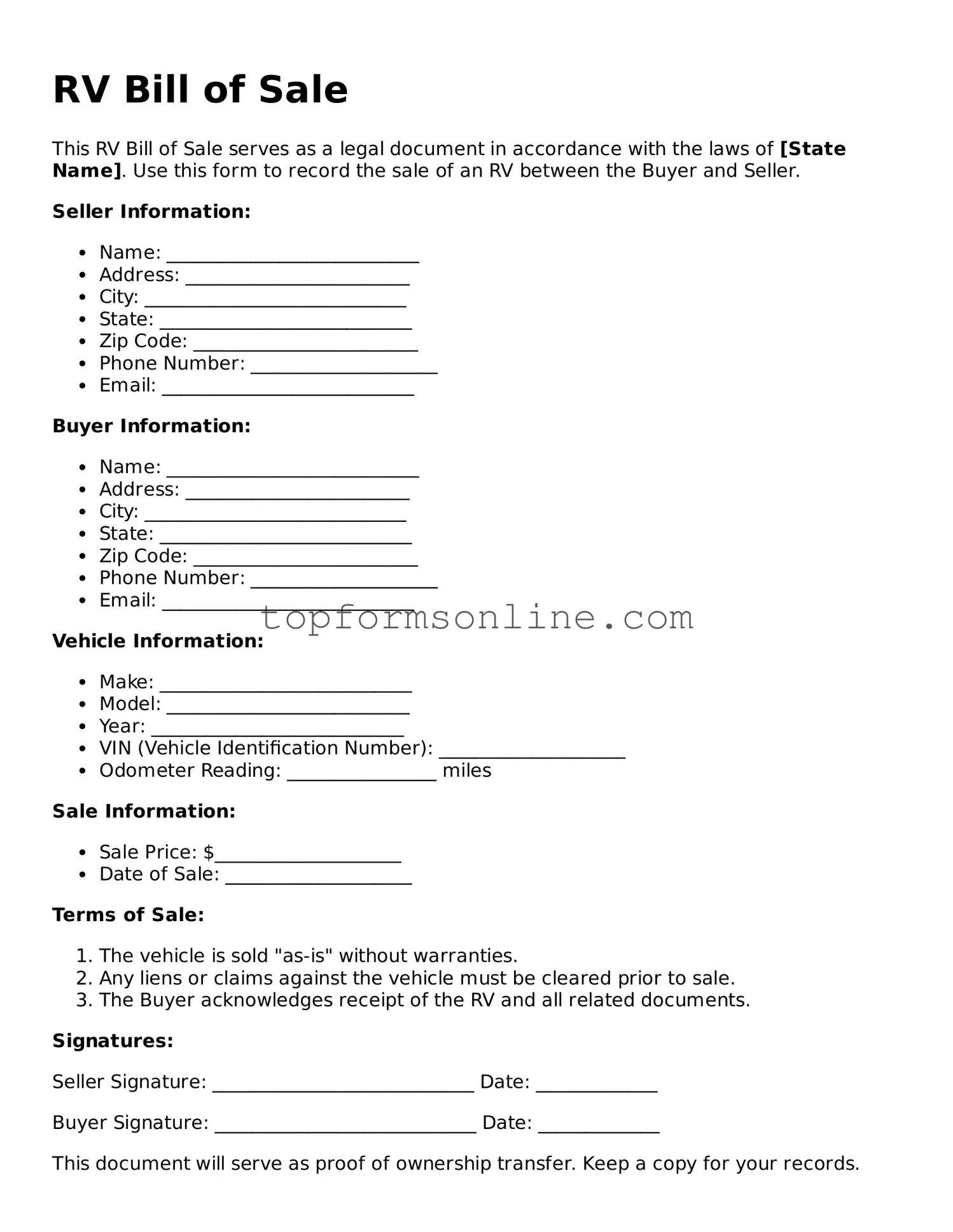 Valid RV Bill of Sale Template
