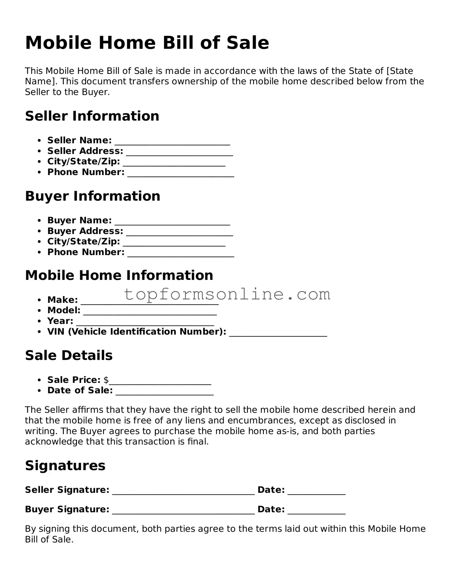 Valid Mobile Home Bill of Sale Template