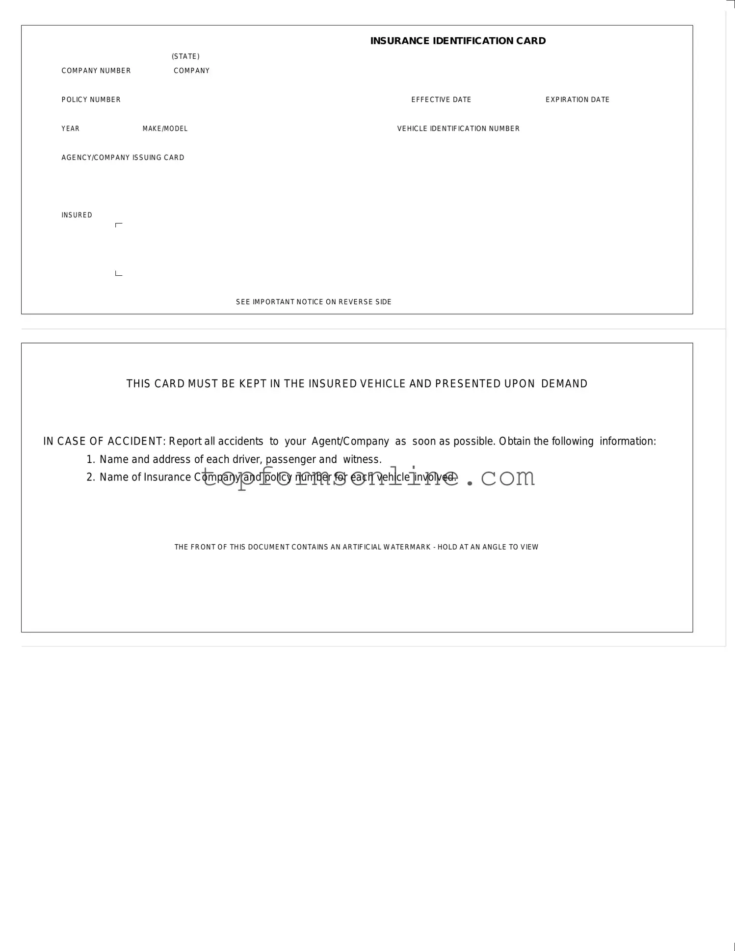 Fill Out a Valid Auto Insurance Card Form