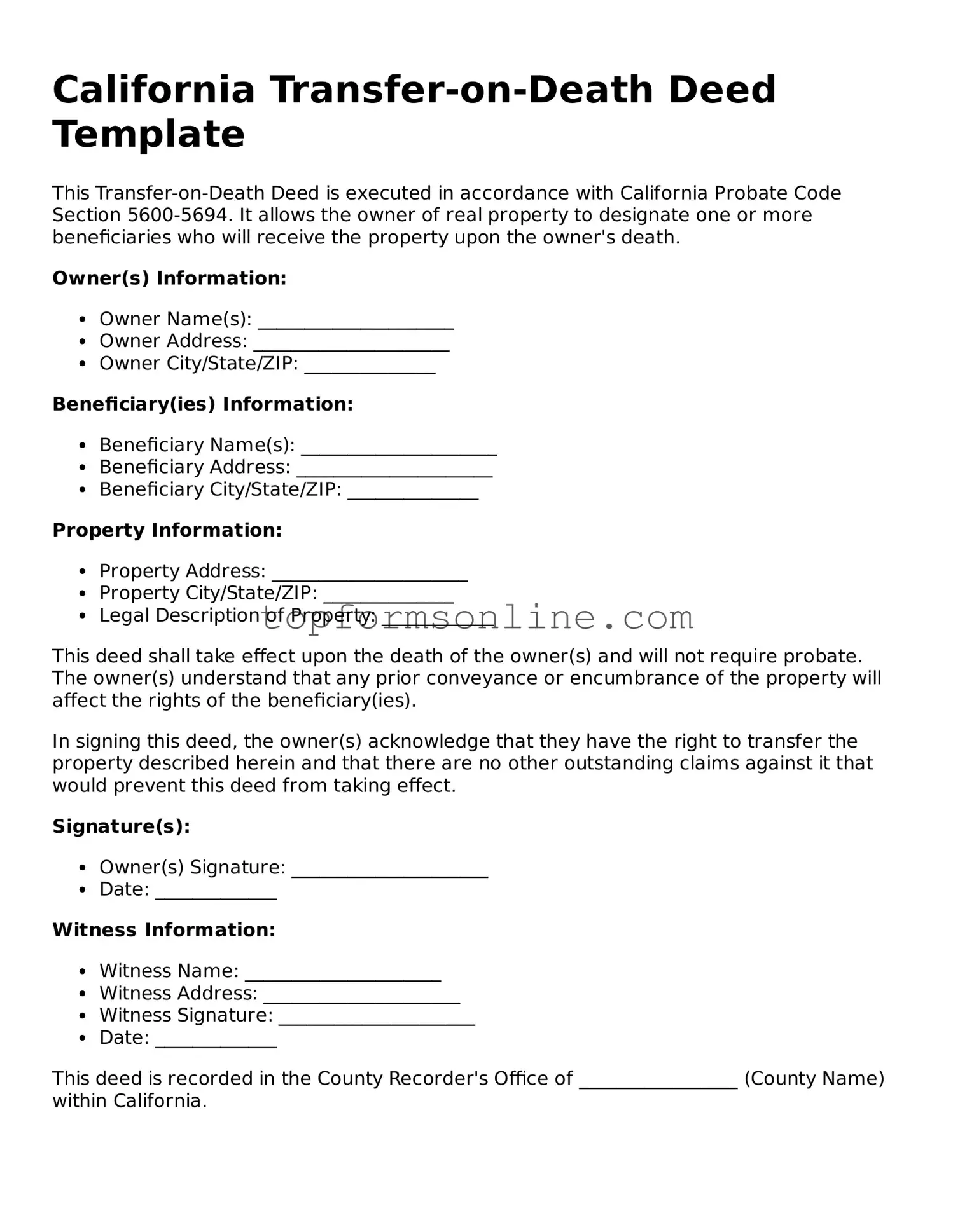 Printable California Transfer-on-Death Deed Template