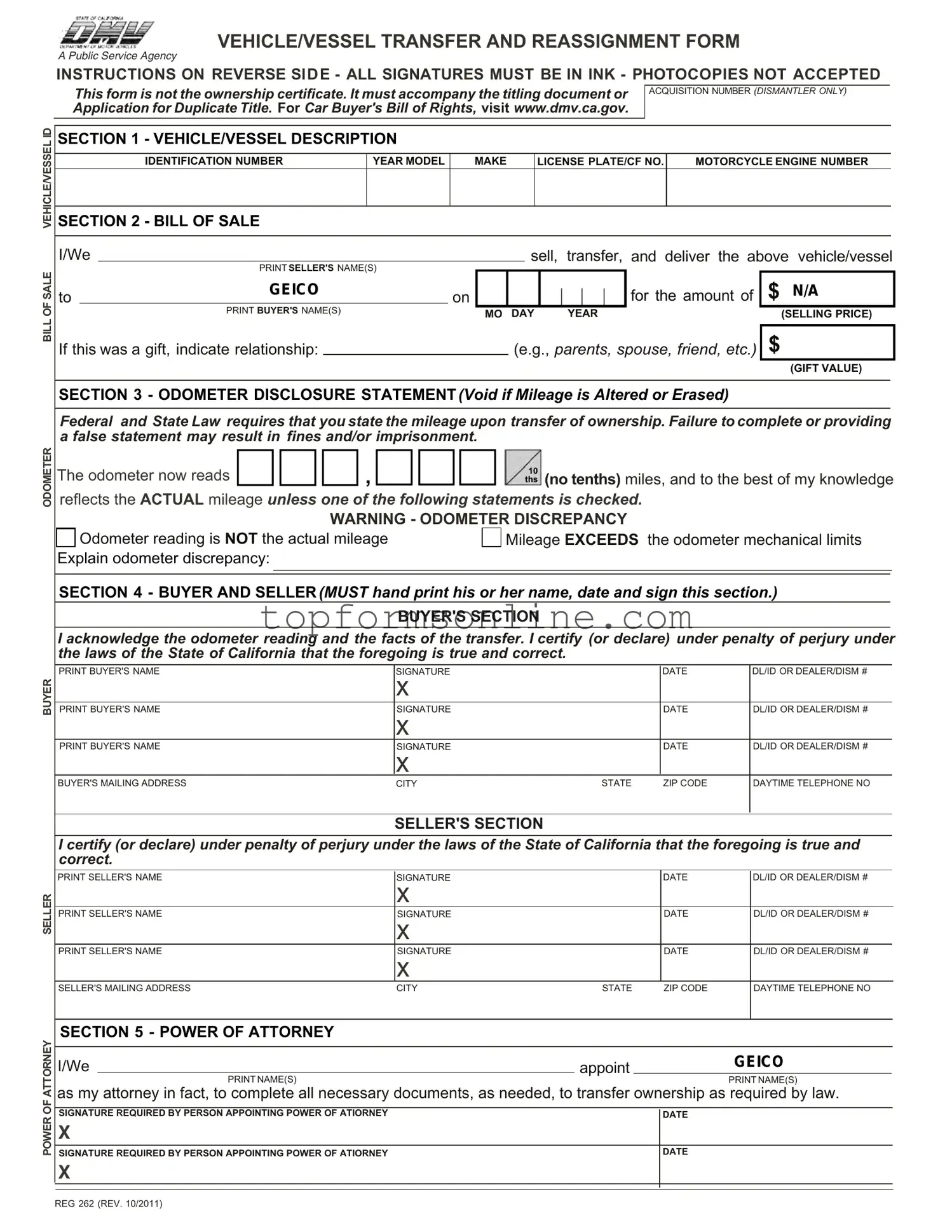 Fill Out a Valid California Fotm Reg 262 Form
