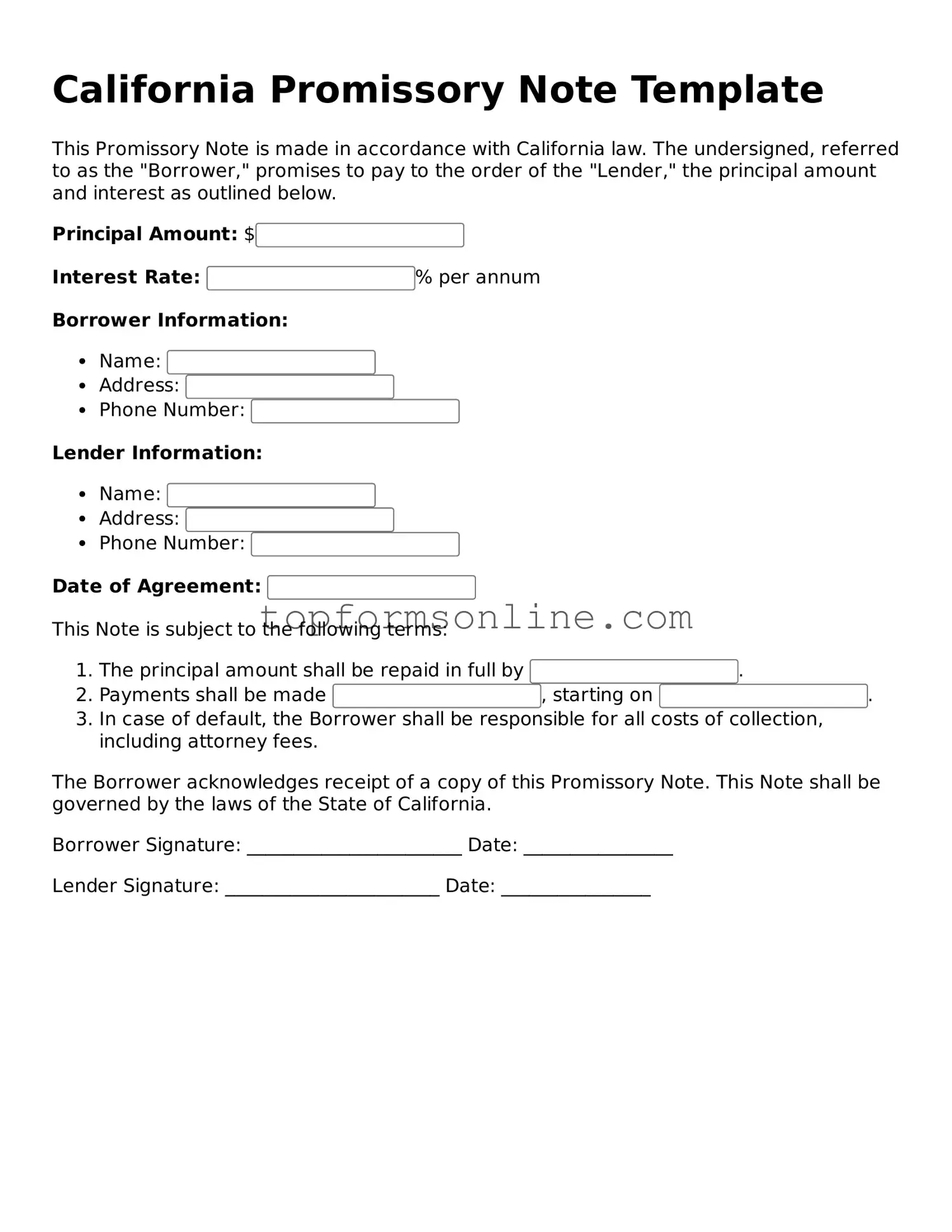 Printable California Promissory Note Template