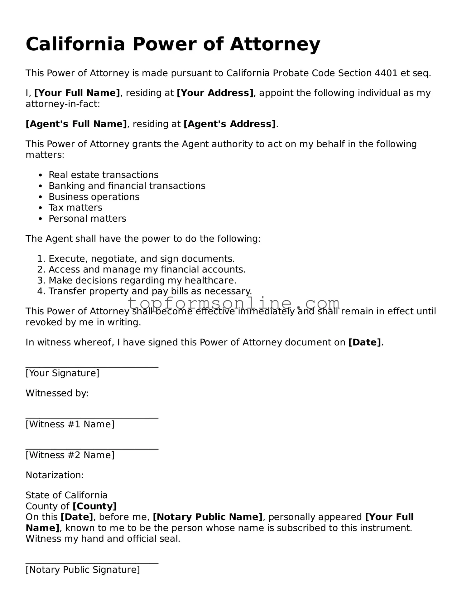 Printable California Power of Attorney Template