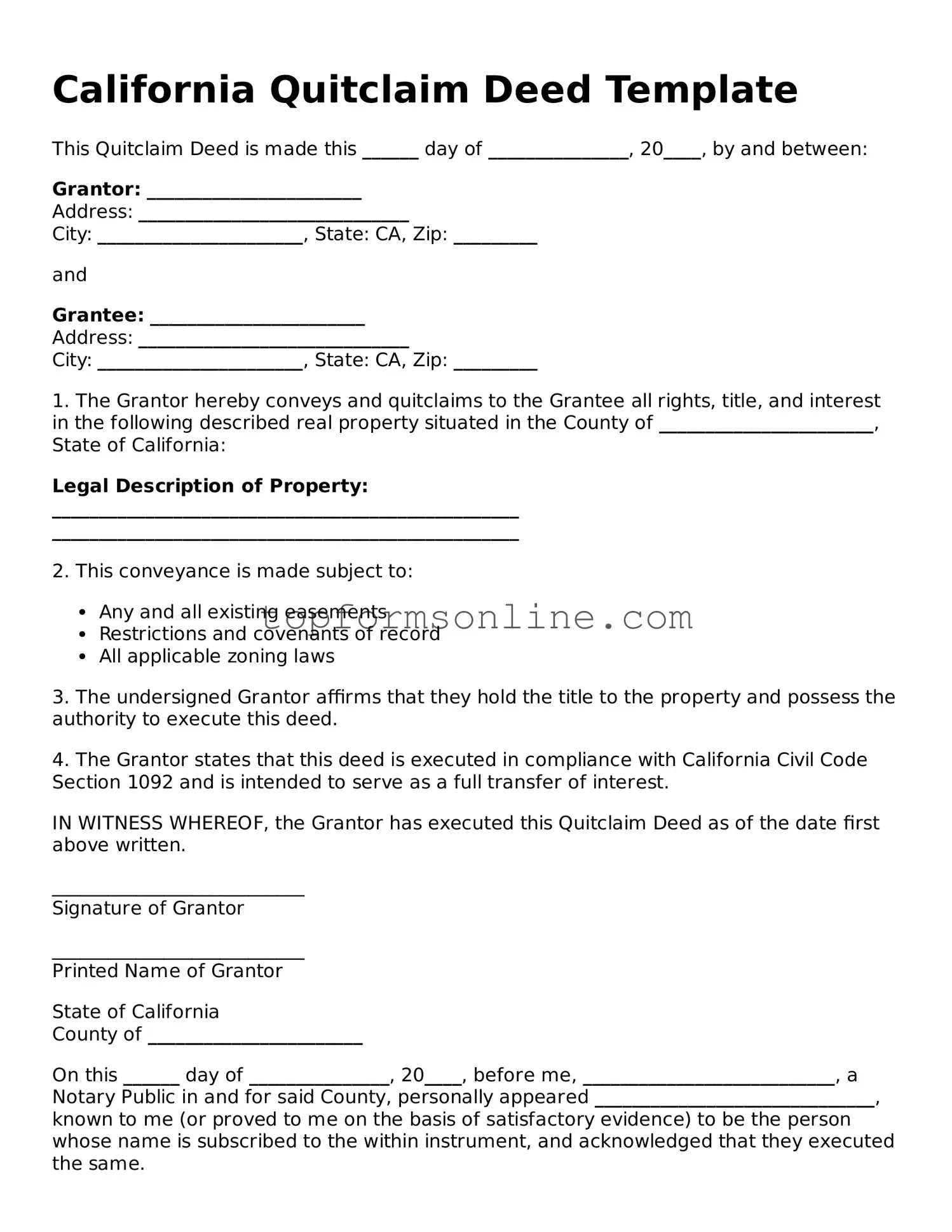 Printable California Quitclaim Deed Template