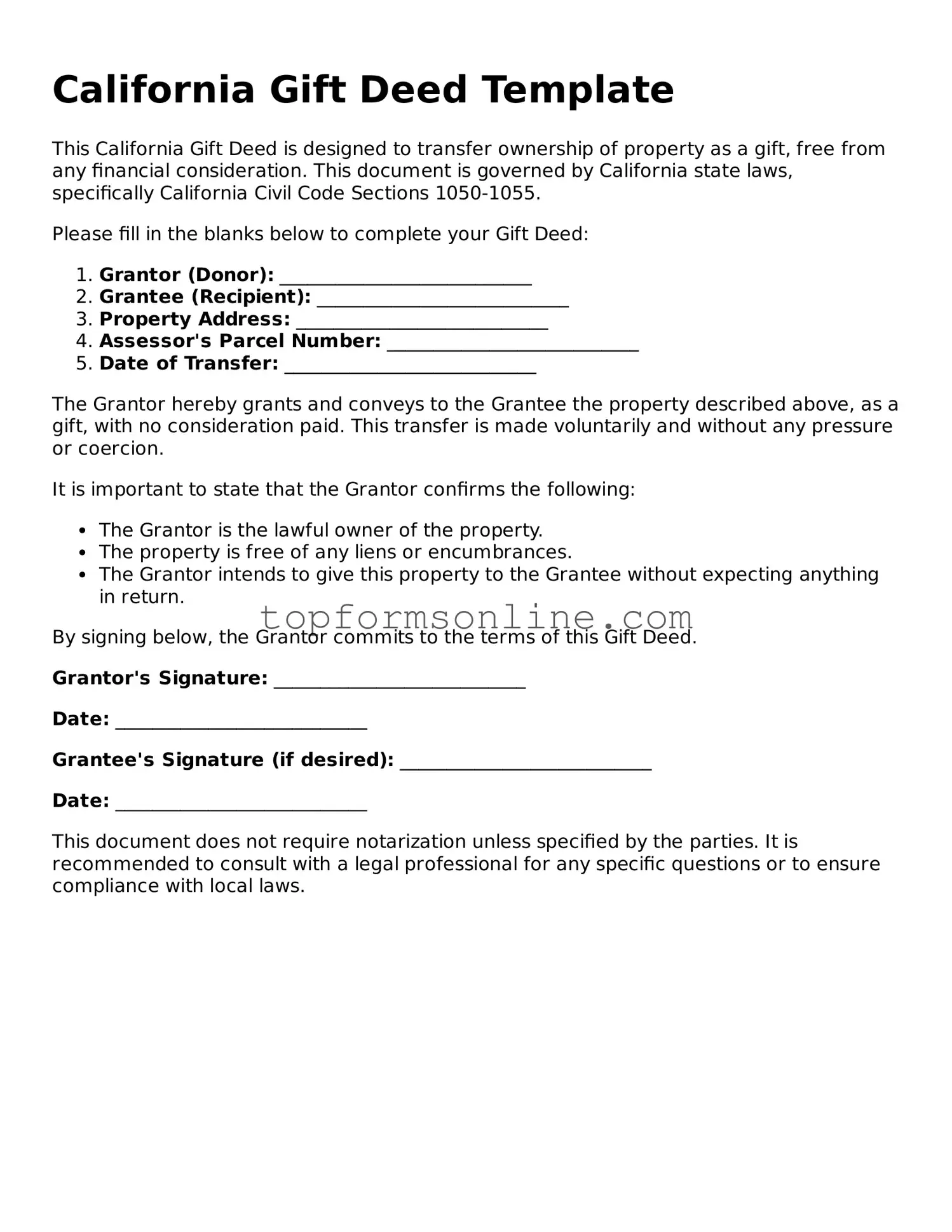 Printable California Gift Deed Template