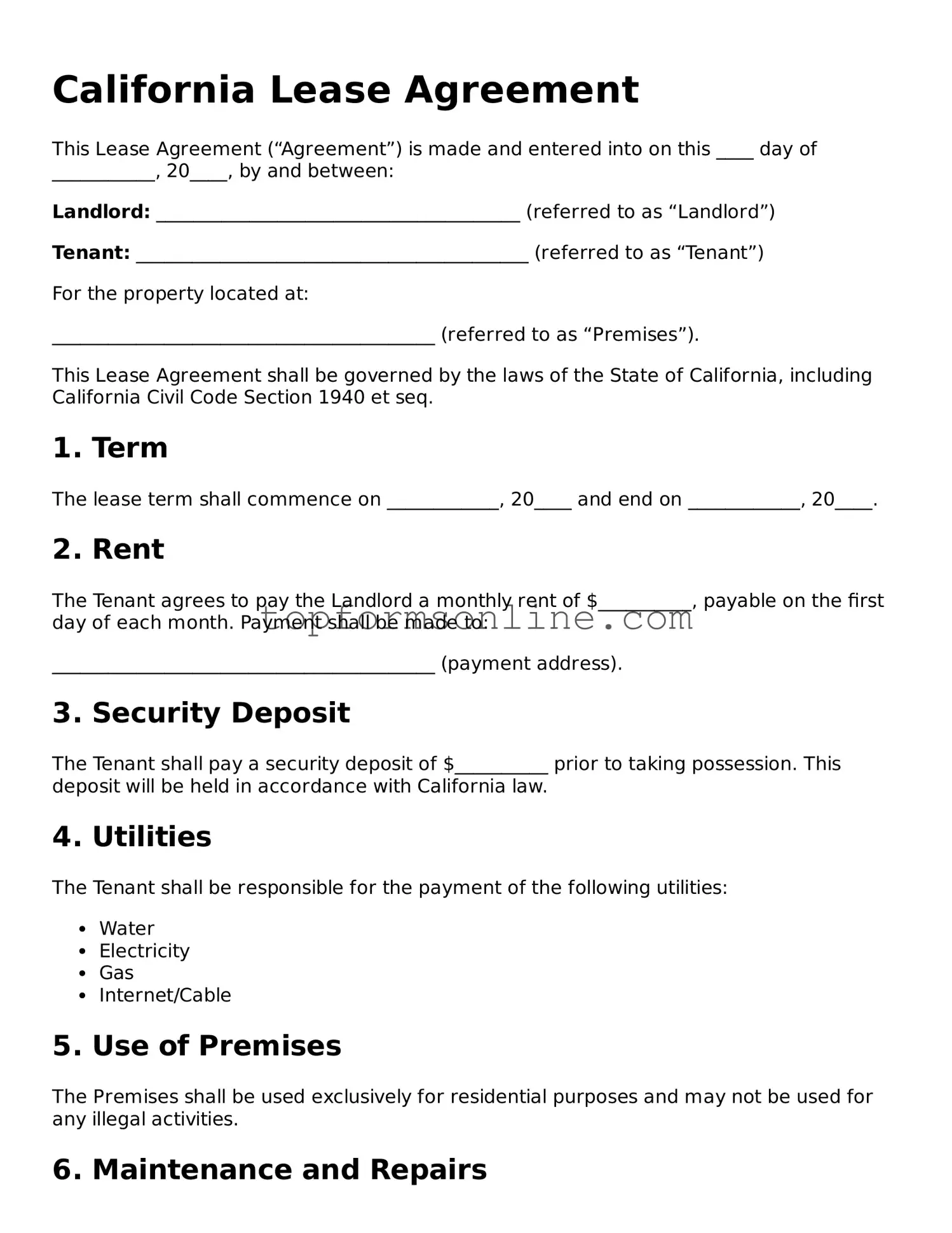 Printable California Lease Agreement Template