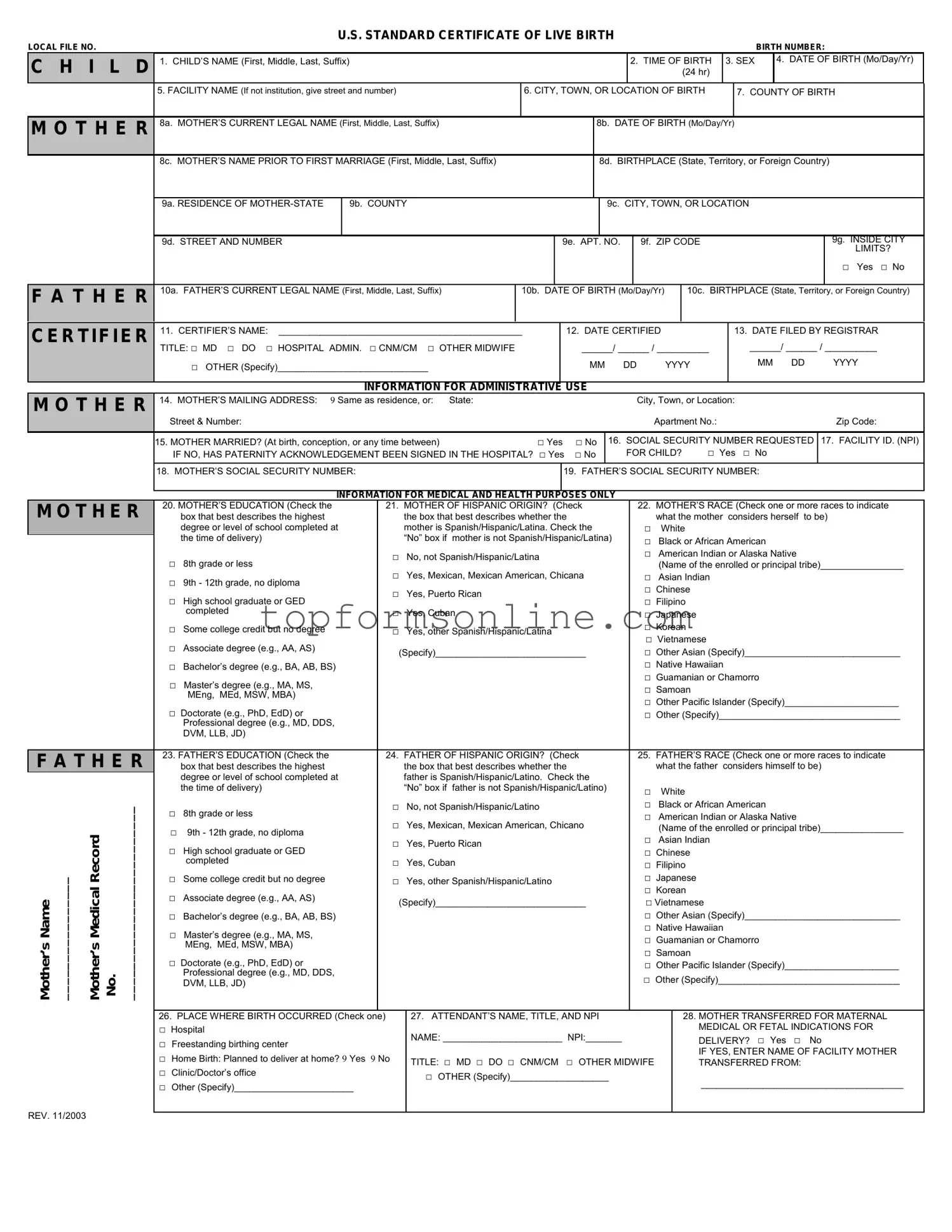 Fill Out a Valid CDC U.S. Standard Certificate of Live Birth Form