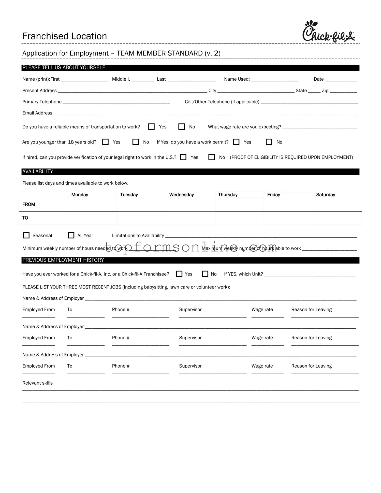 Fill Out a Valid Chick Fil A Job Application Form