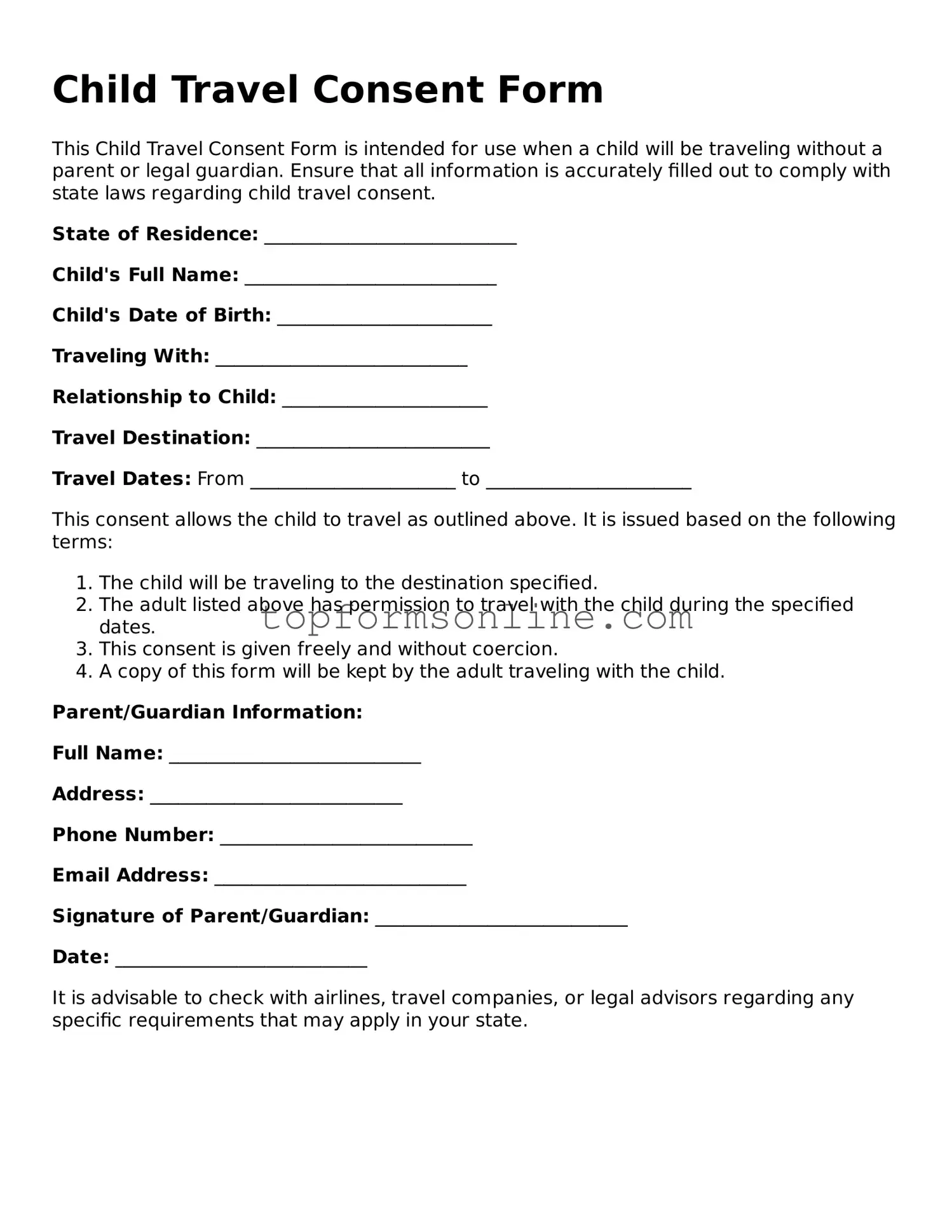 Valid Child Travel Consent Form Template