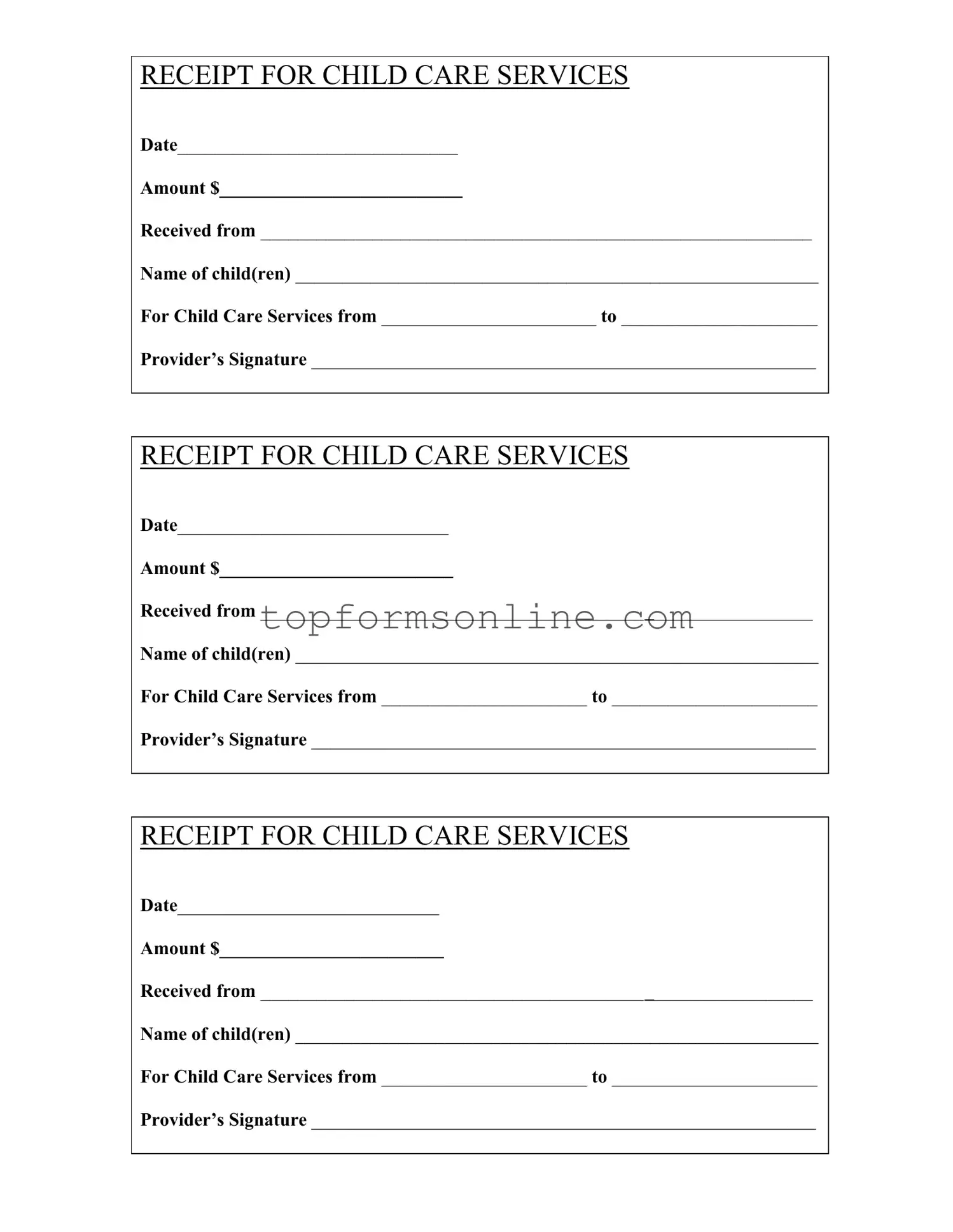 Fill Out a Valid Childcare Receipt Form