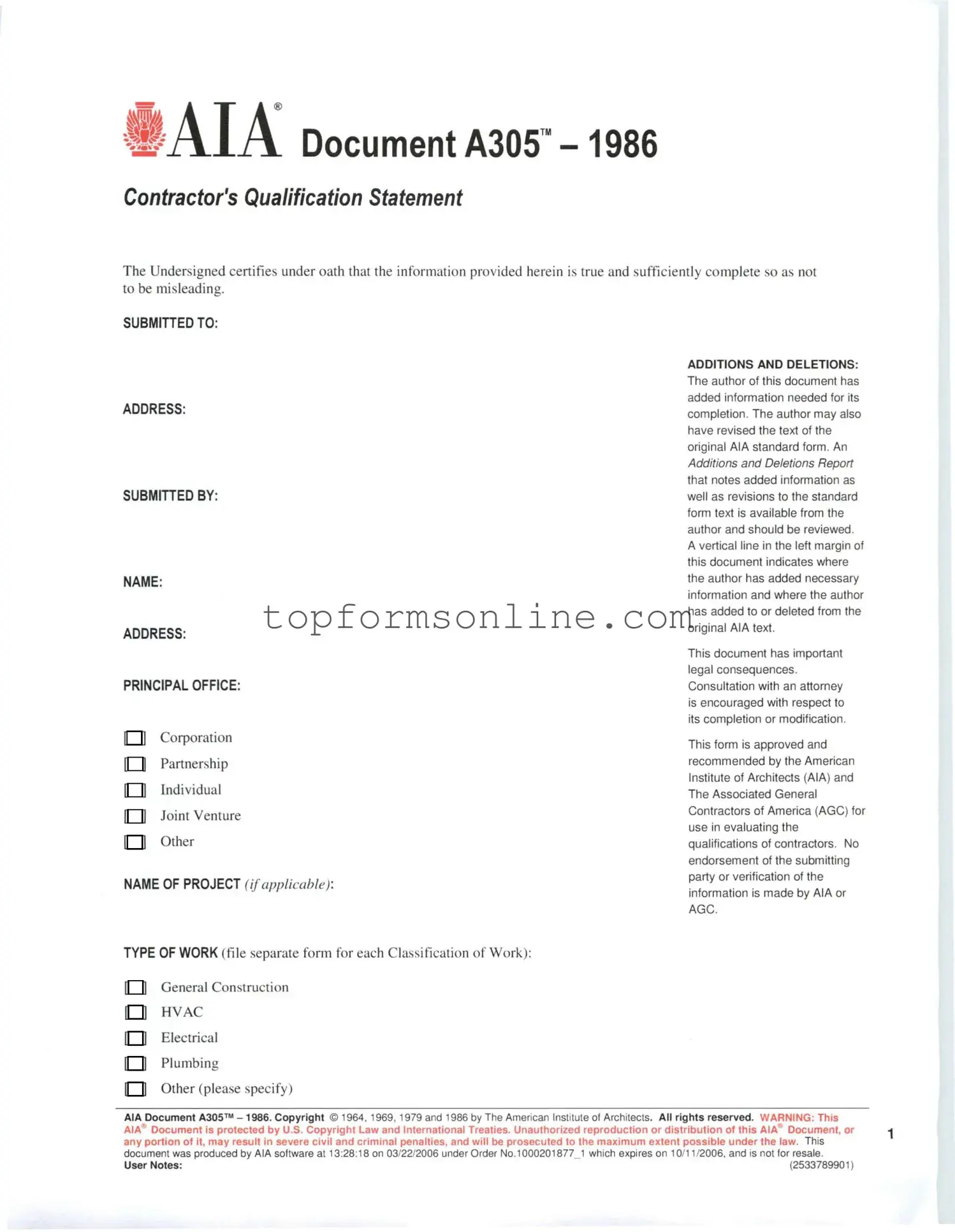 Fill Out a Valid AIA A305 Form