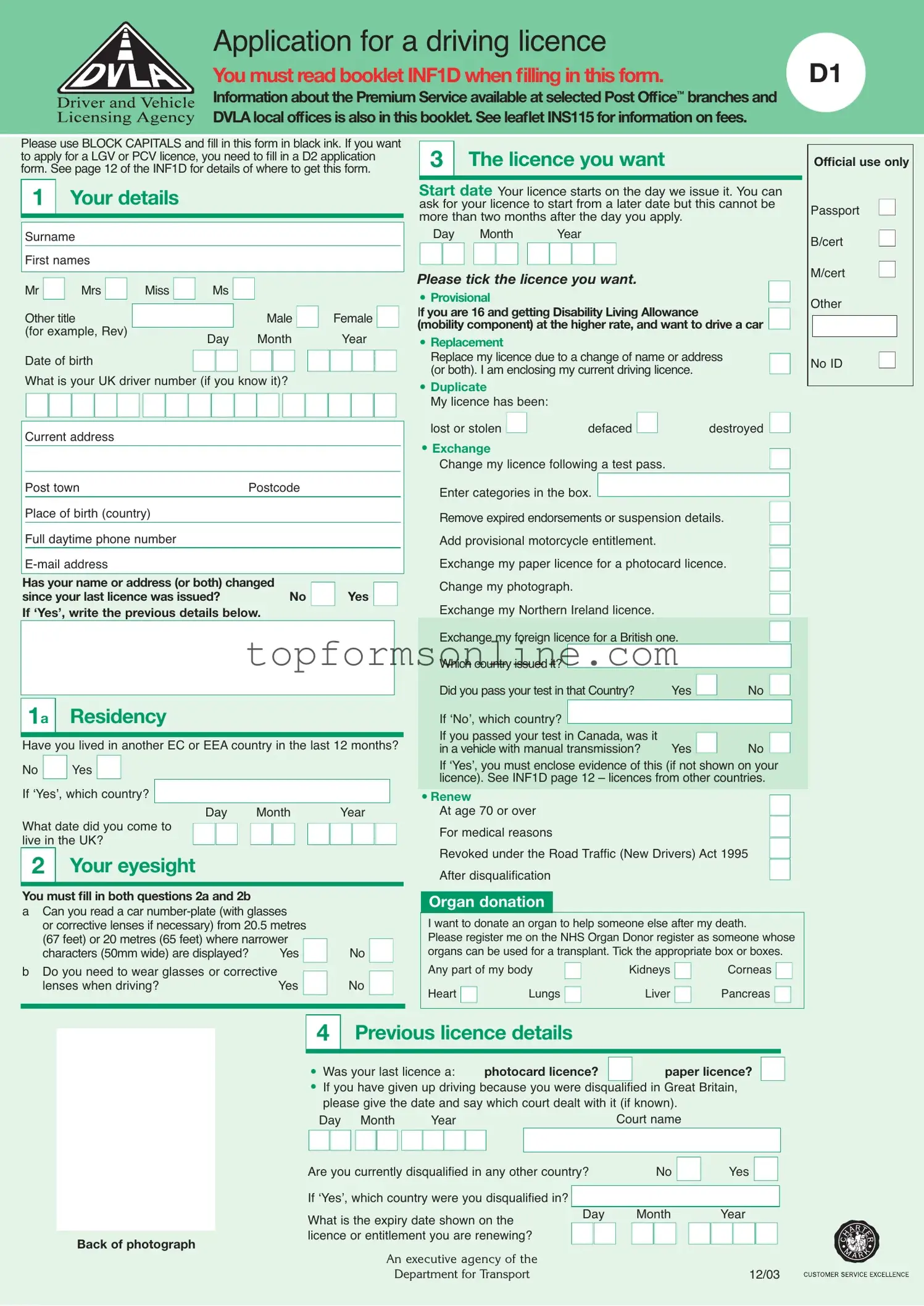 Fill Out a Valid D1 Dvla Form