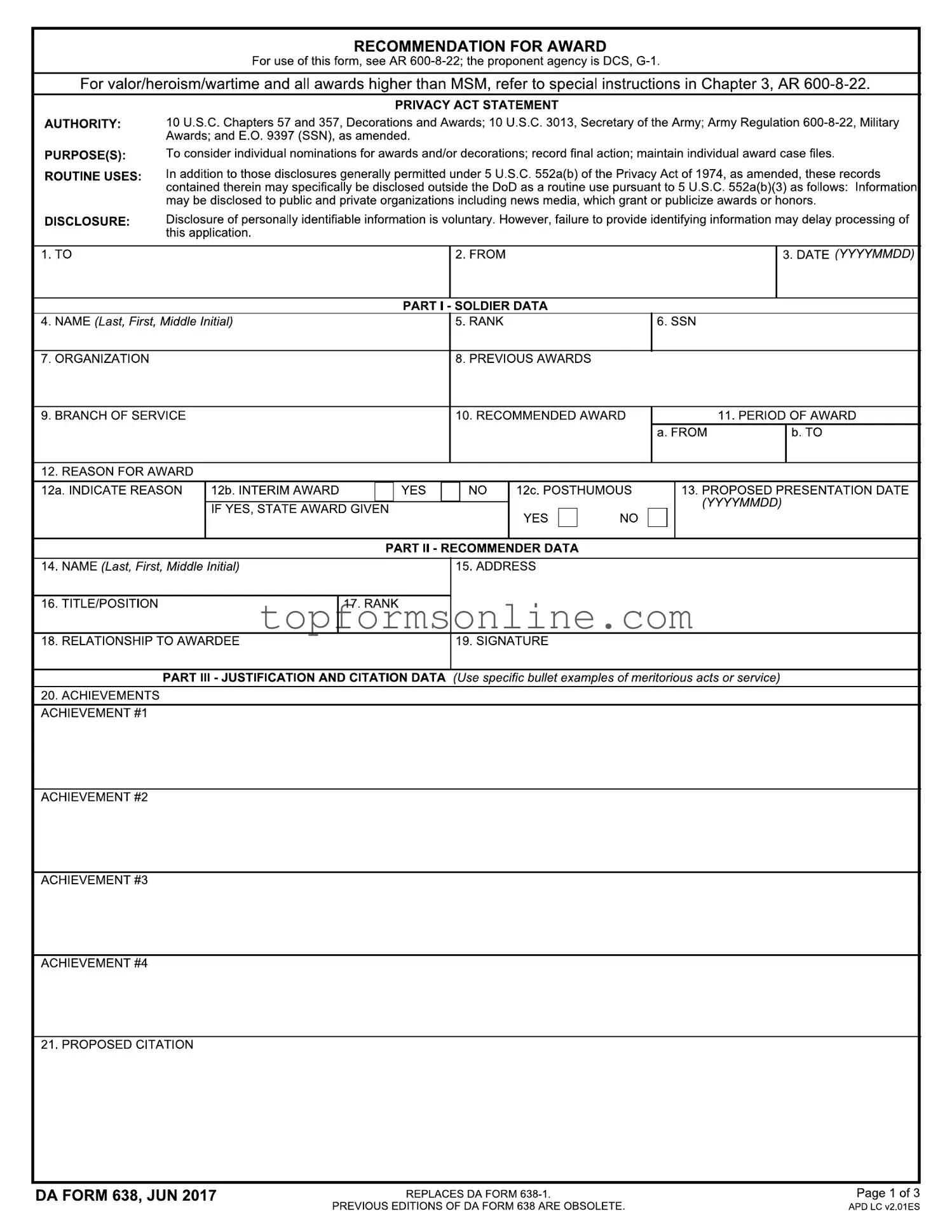 Fill Out a Valid Da 638 Form