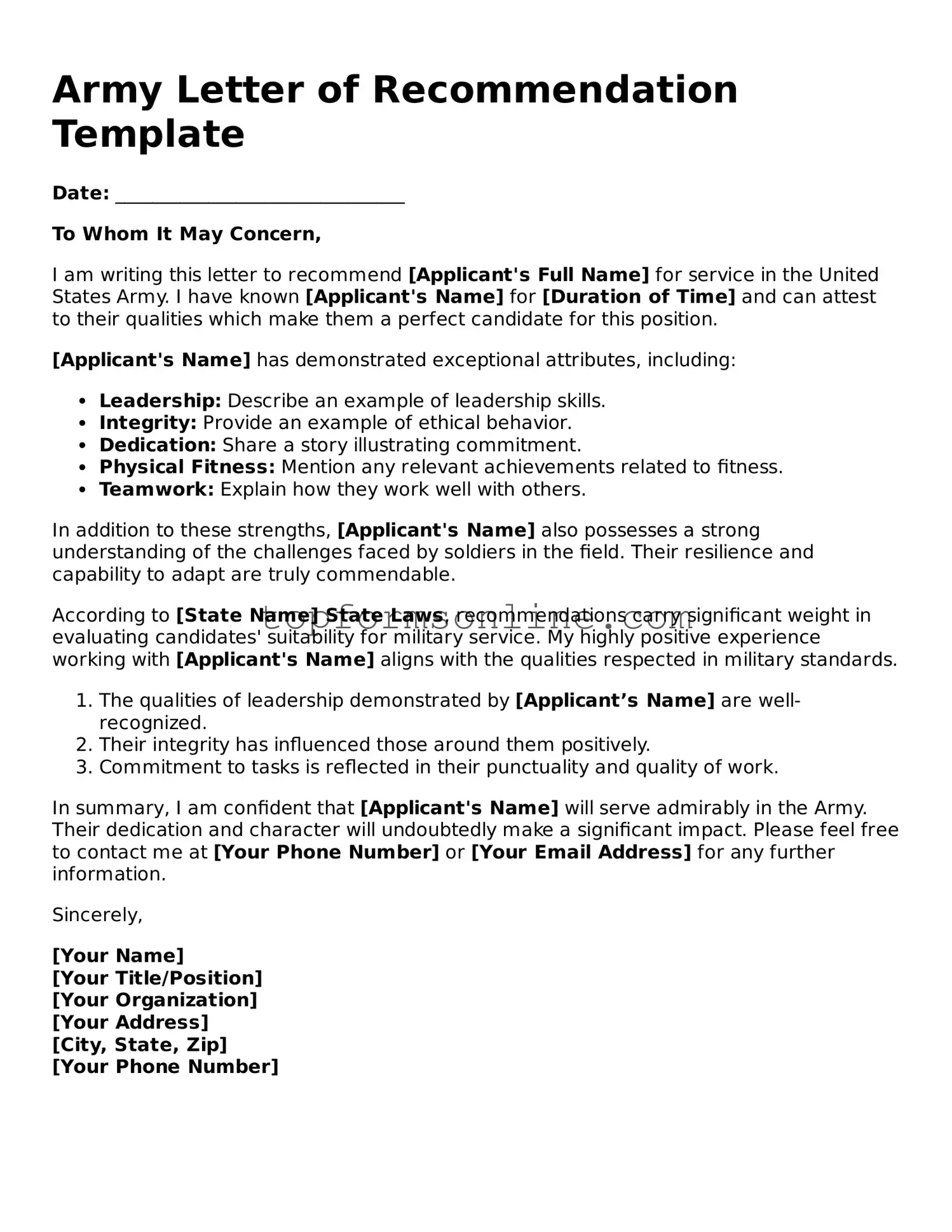 Valid Army Letter of Recommendation Template