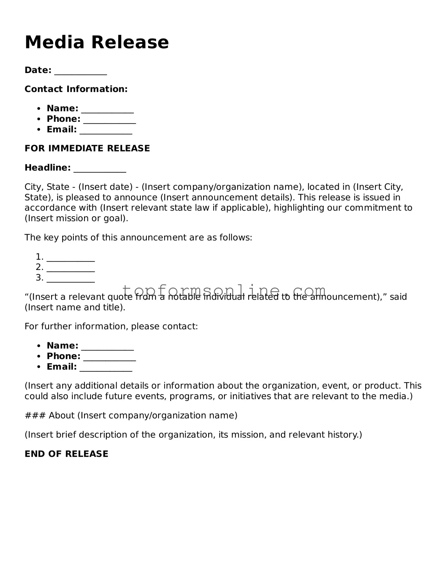 Valid Media Release Template