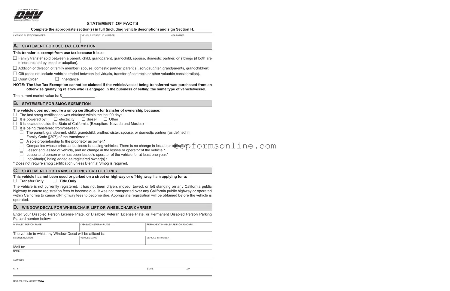 Fill Out a Valid Dmv Reg 256 Form