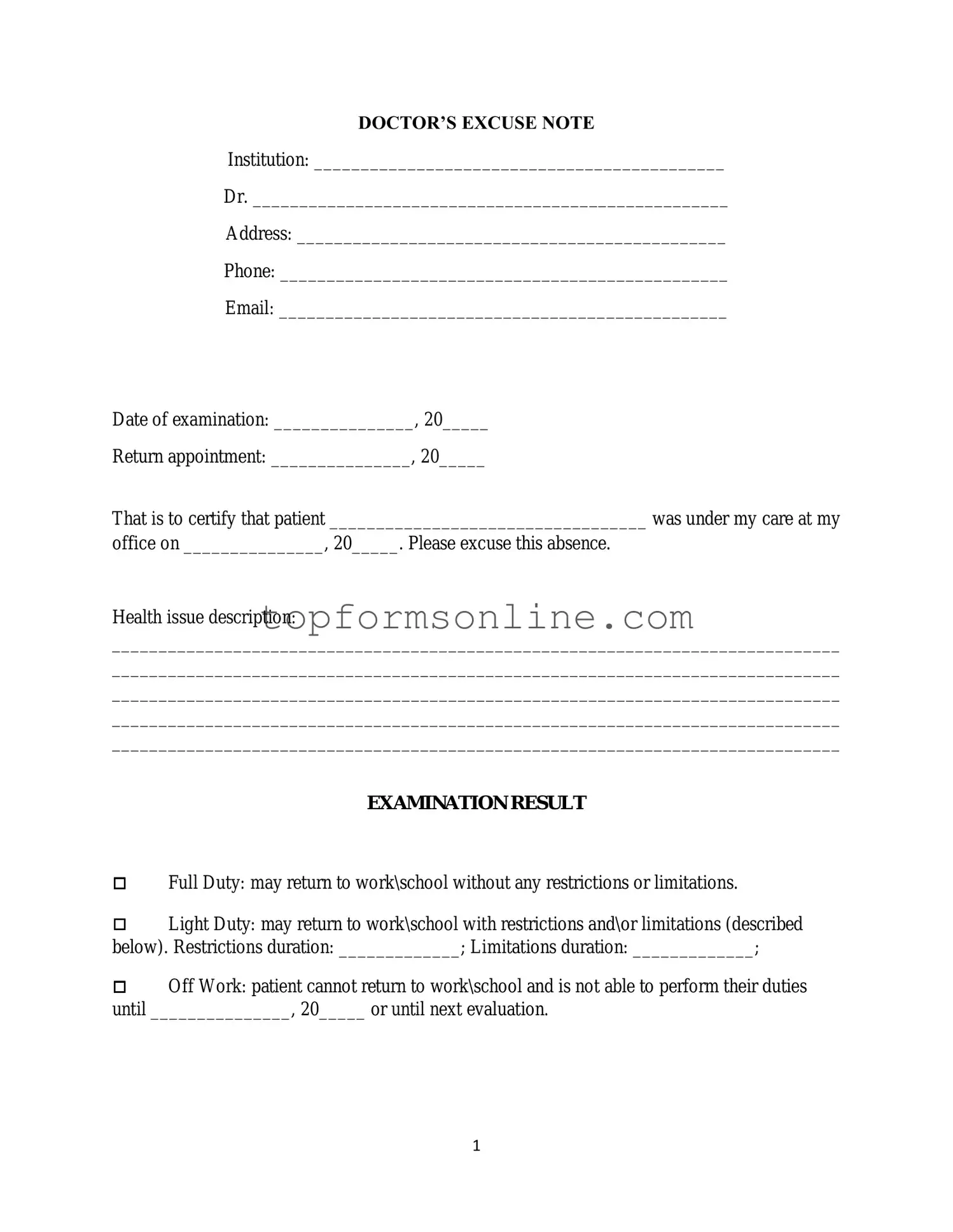 Fill Out a Valid Doctors Excuse Note Form