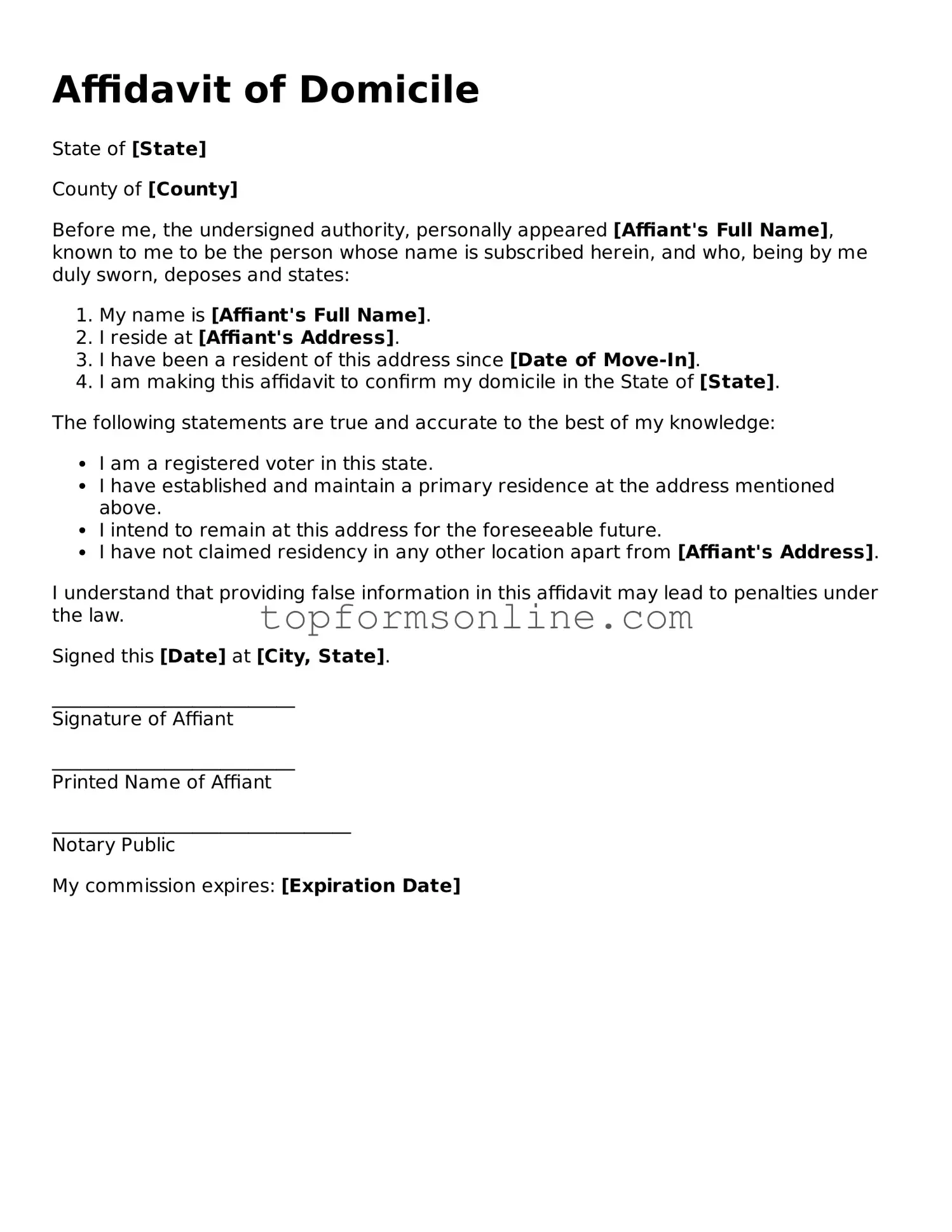Valid Affidavit of Domicile Template