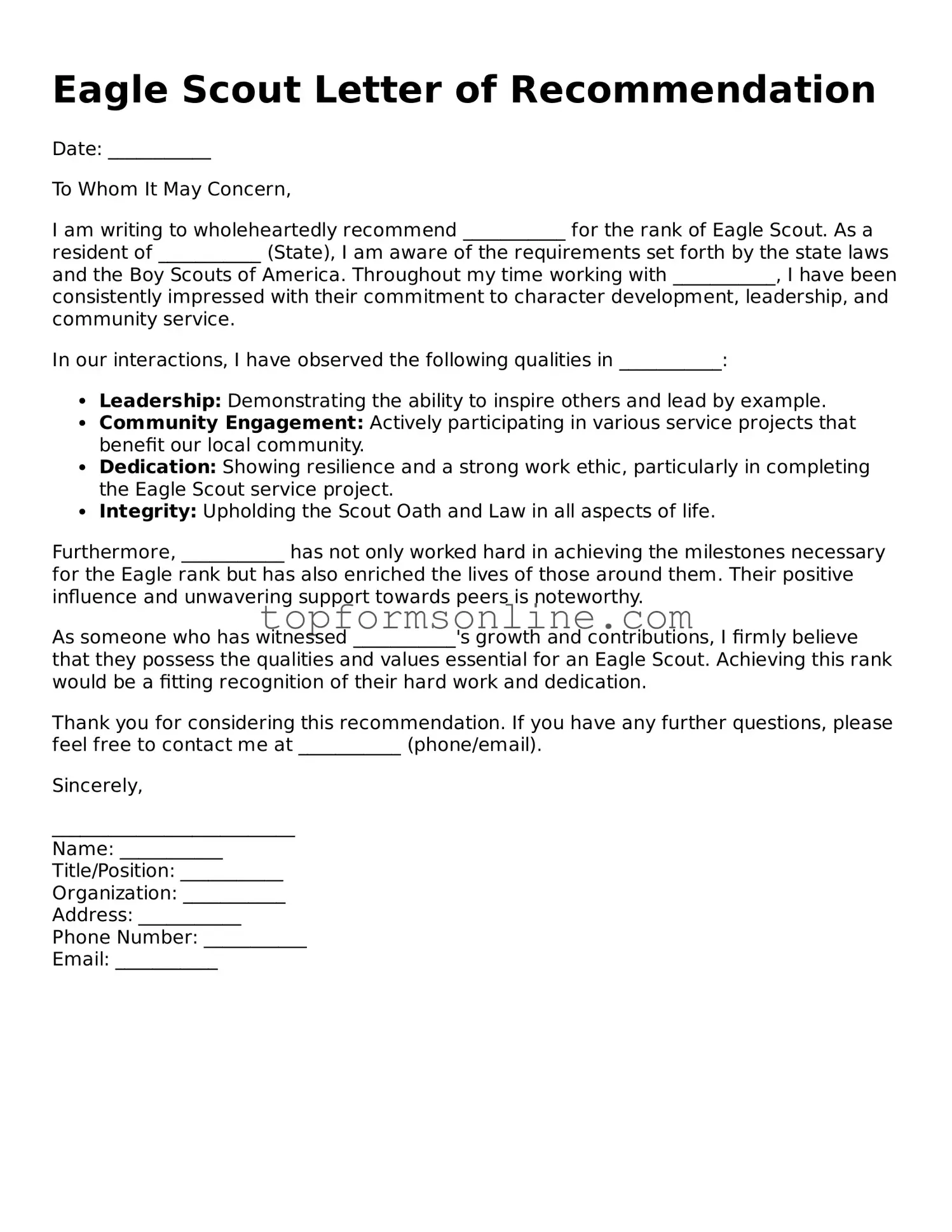 Valid Eagle Scout Letter of Recommendation Template