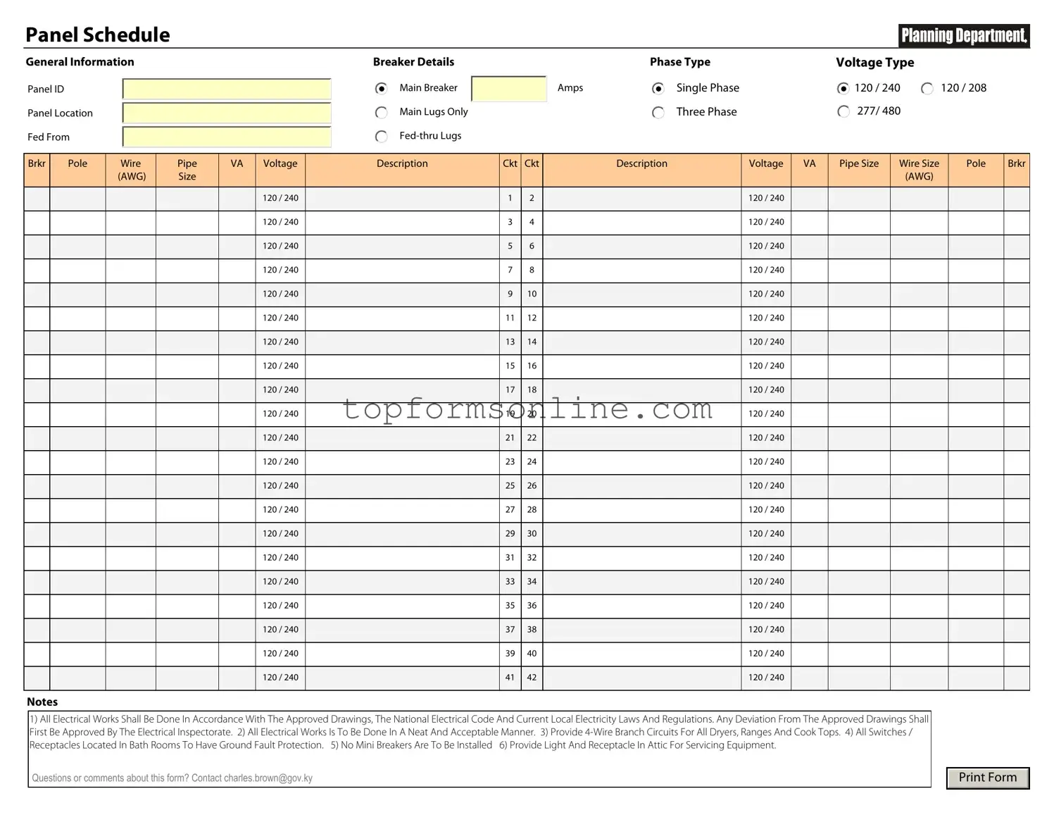 Fill Out a Valid Electrical Panel Schedule Form
