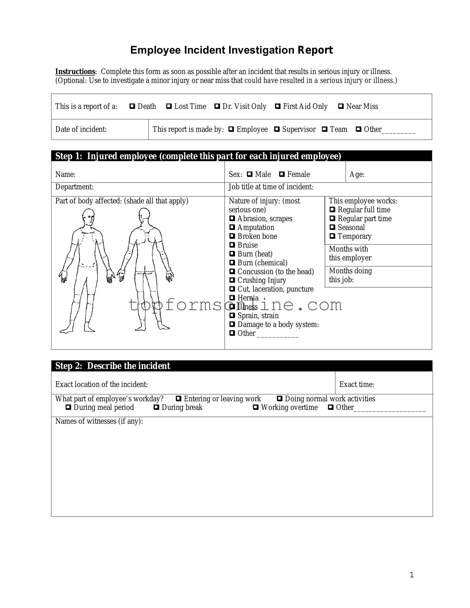 Fill Out a Valid Employee Accident Report Form