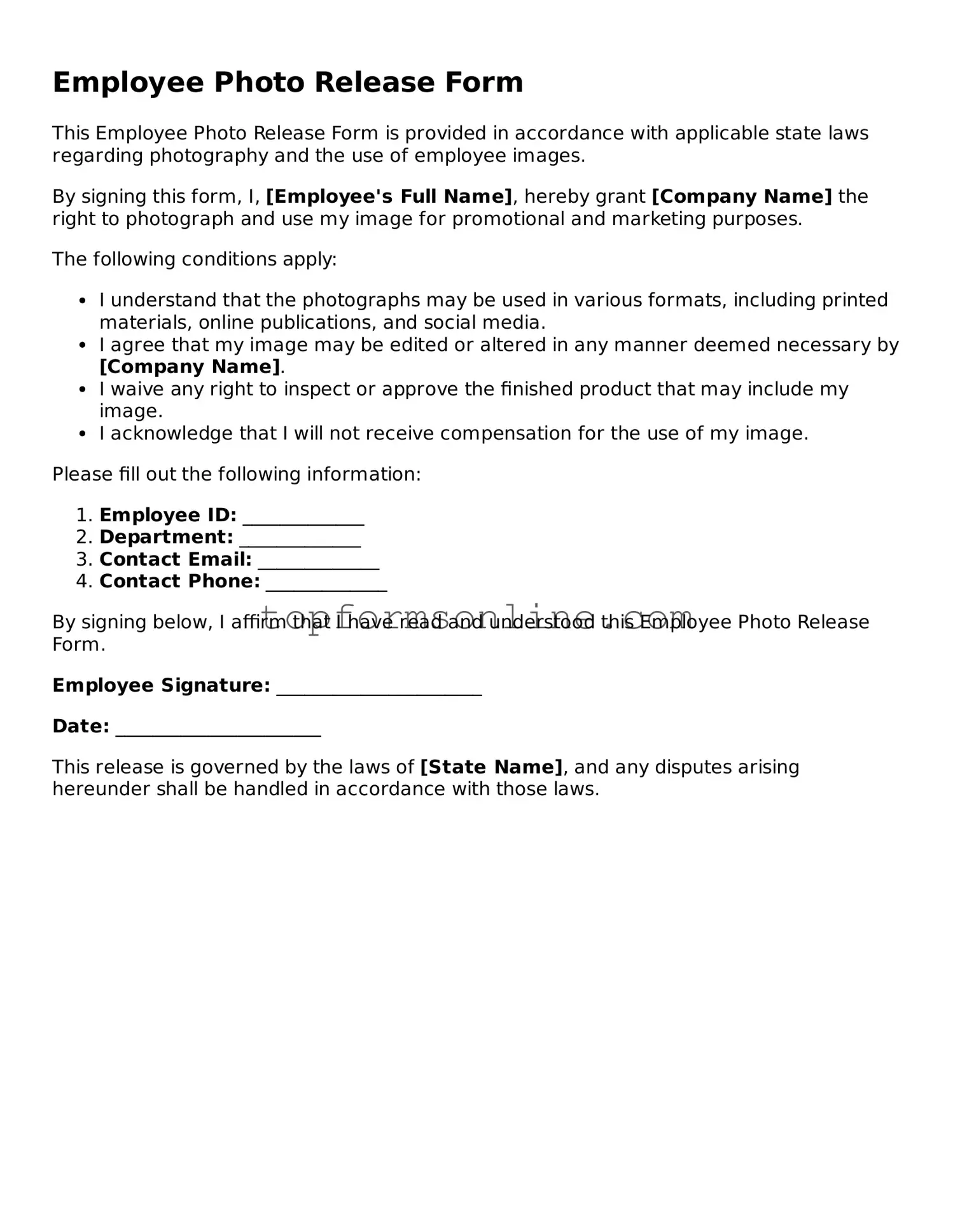 Valid Employee Photo Release Template