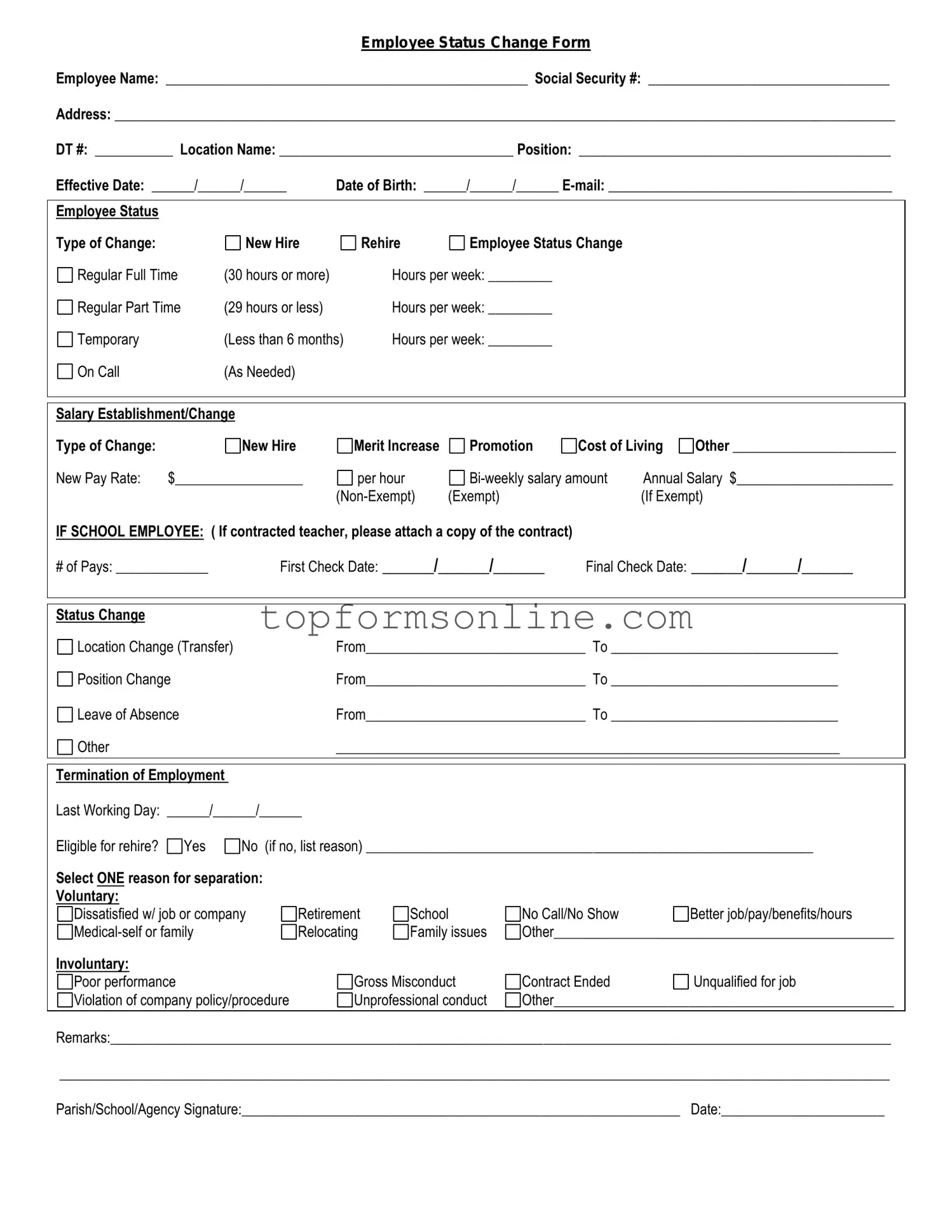 Fill Out a Valid Employee Status Change Form