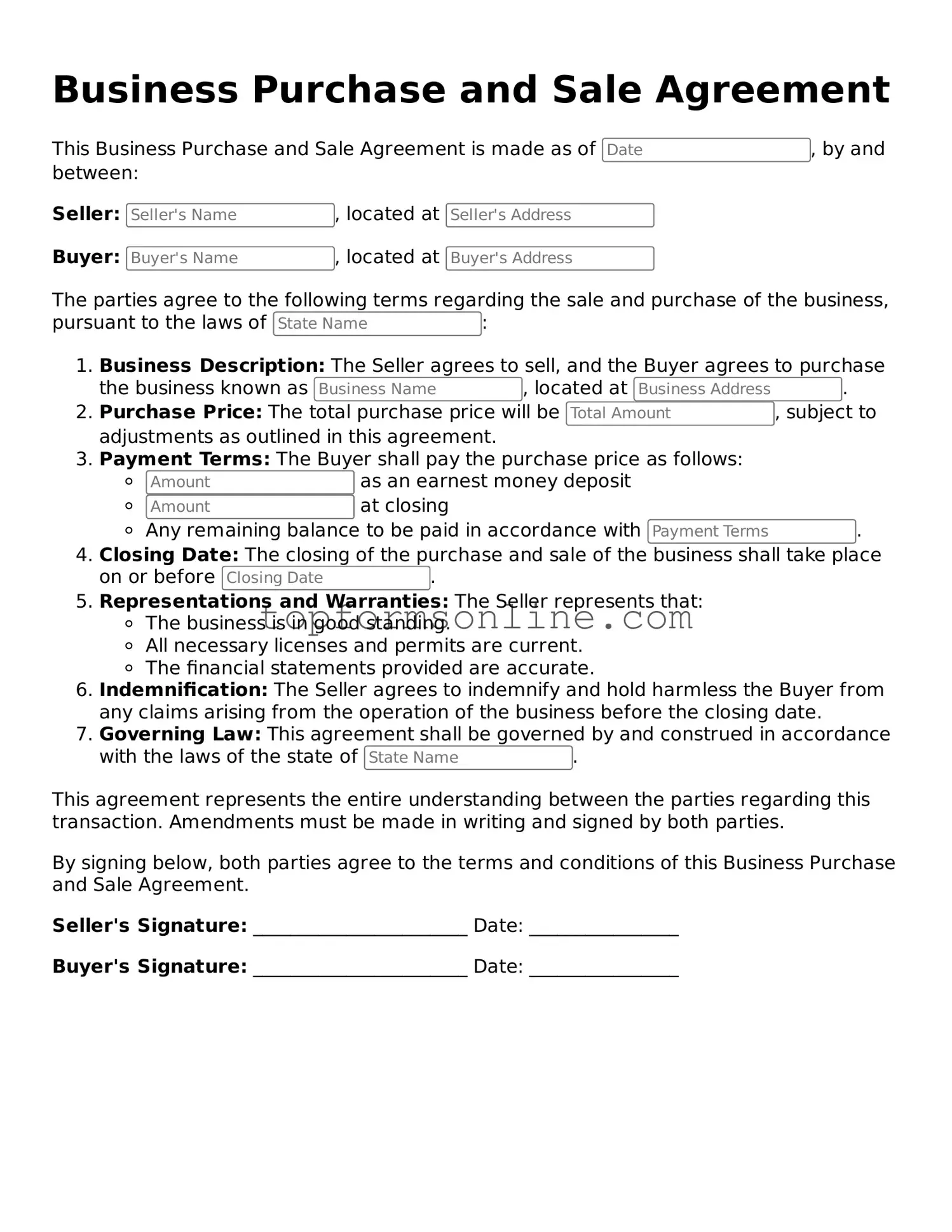 Valid Business Purchase and Sale Agreement Template