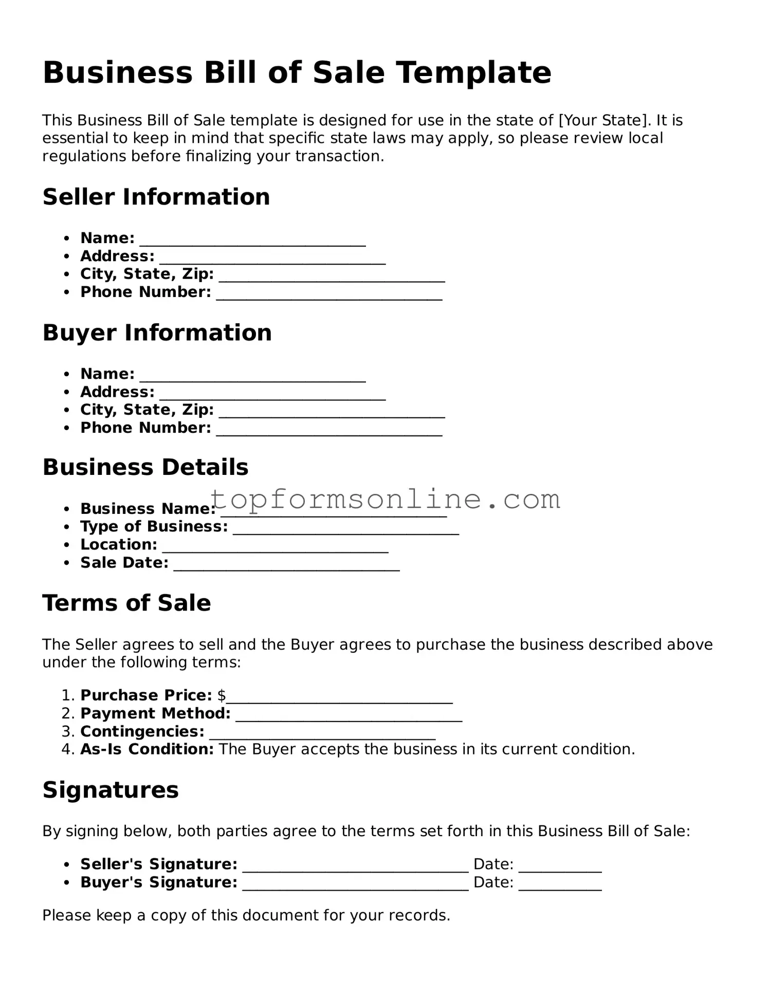 Valid Business Bill of Sale Template