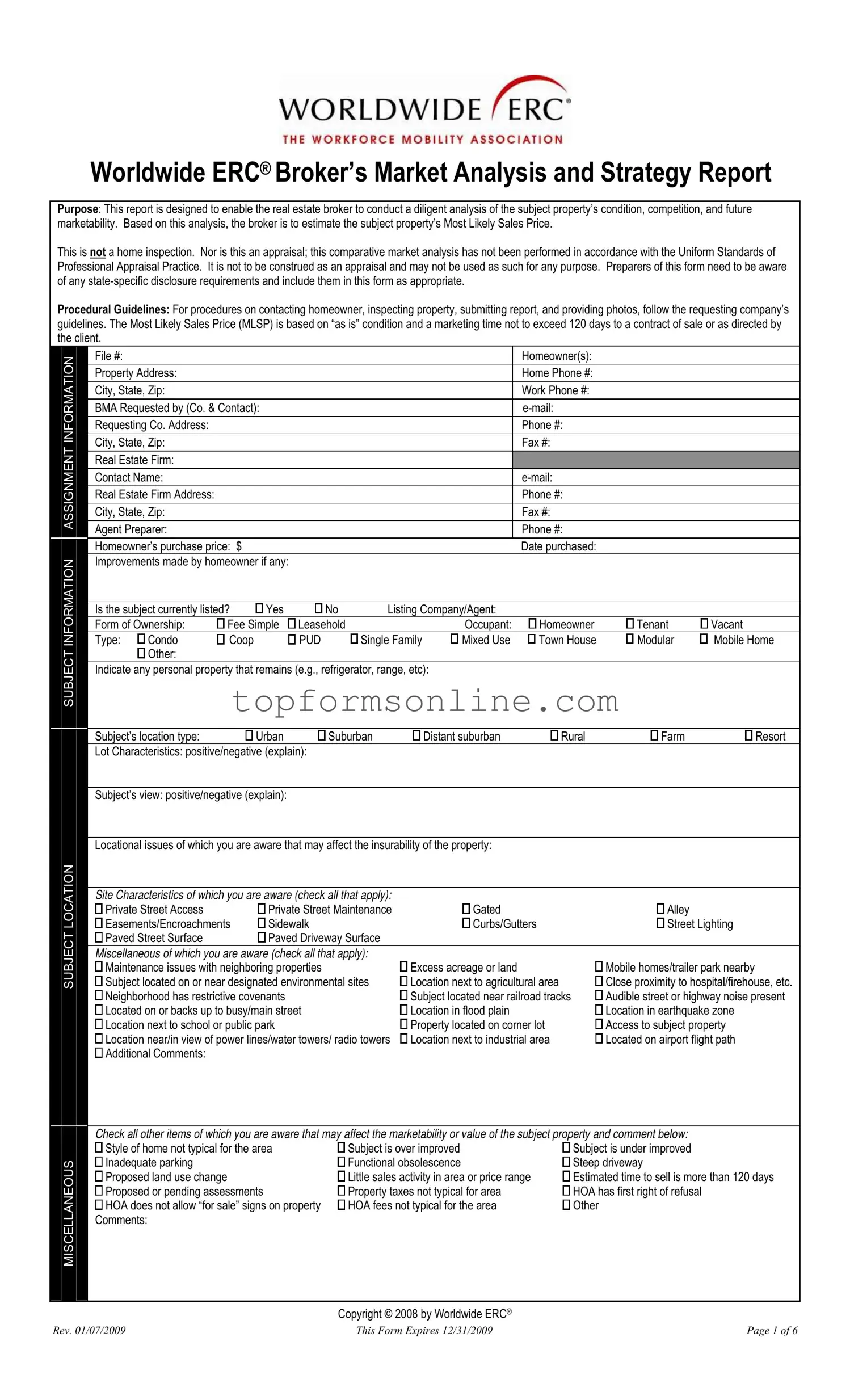 Fill Out a Valid Erc Broker Market Analysis Form