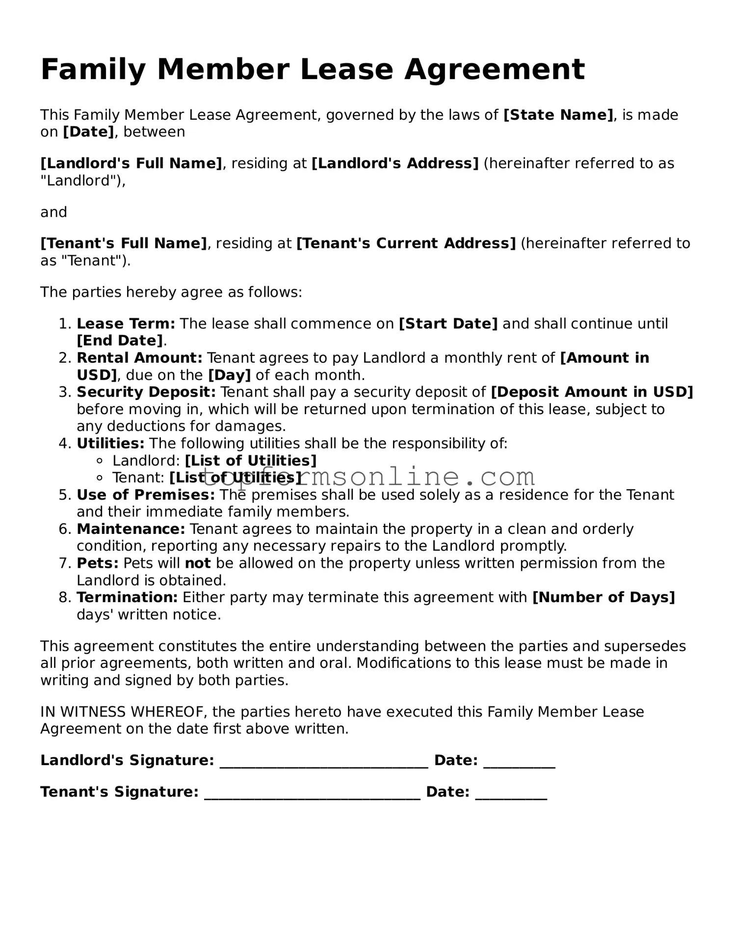 Valid Family Member Lease Agreement Template