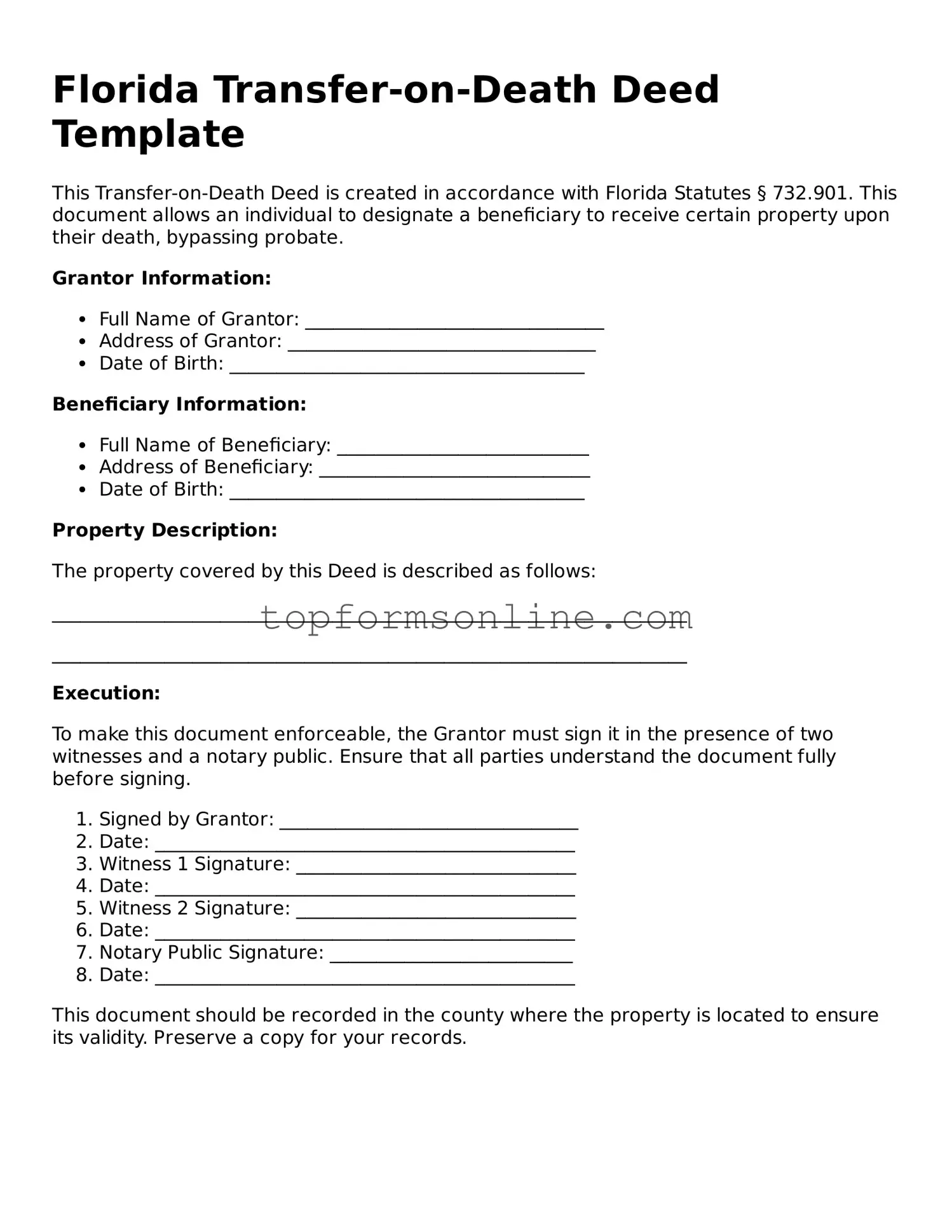 Printable Florida Transfer-on-Death Deed Template