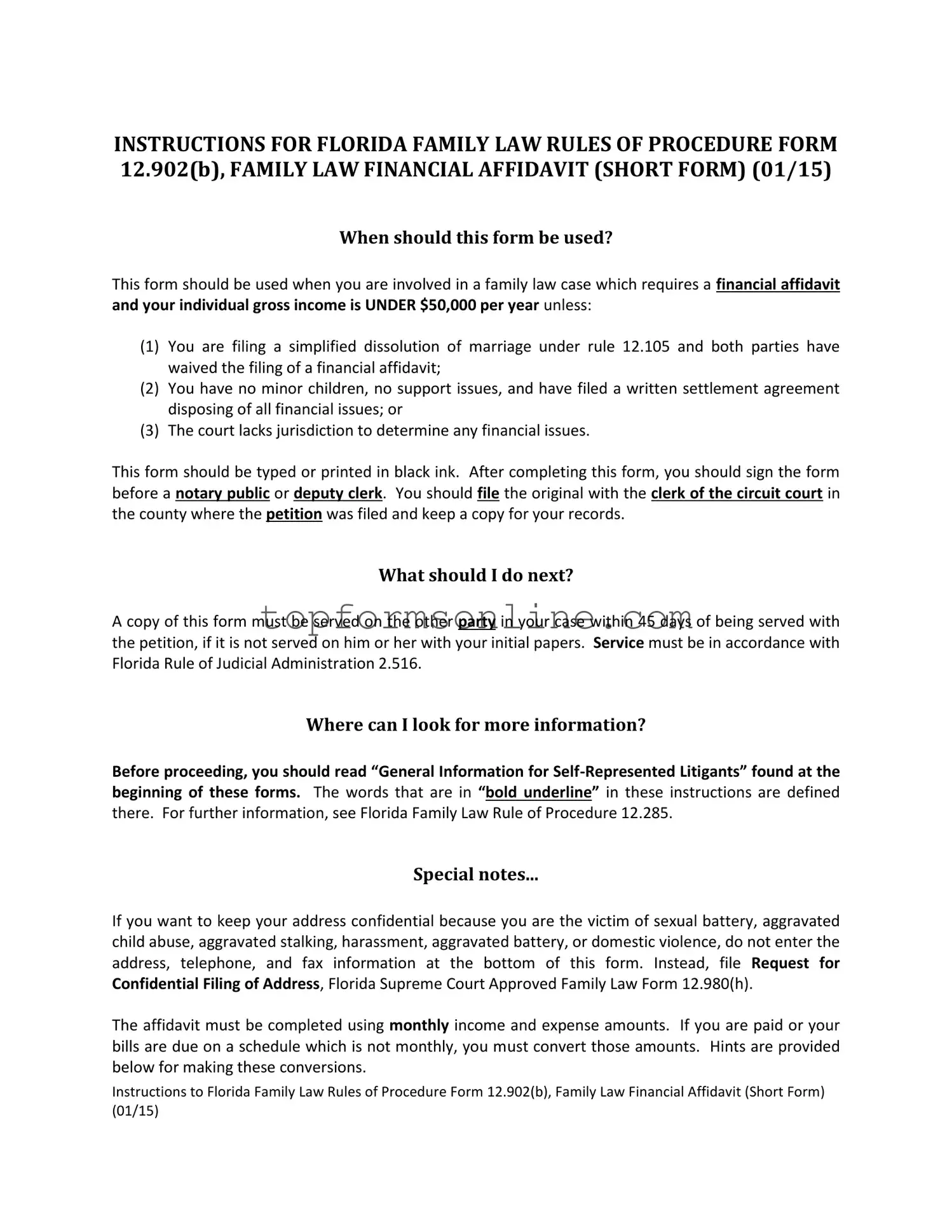 Fill Out a Valid Florida Financial Affidavit Short 12.902(b) Form